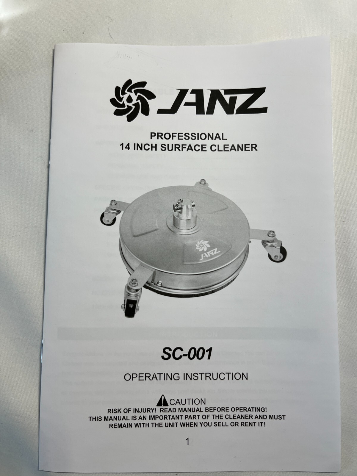 Janz SC-001 Silver 14 Inch Pressure Washer Surface Cleaner With 4 Wheels