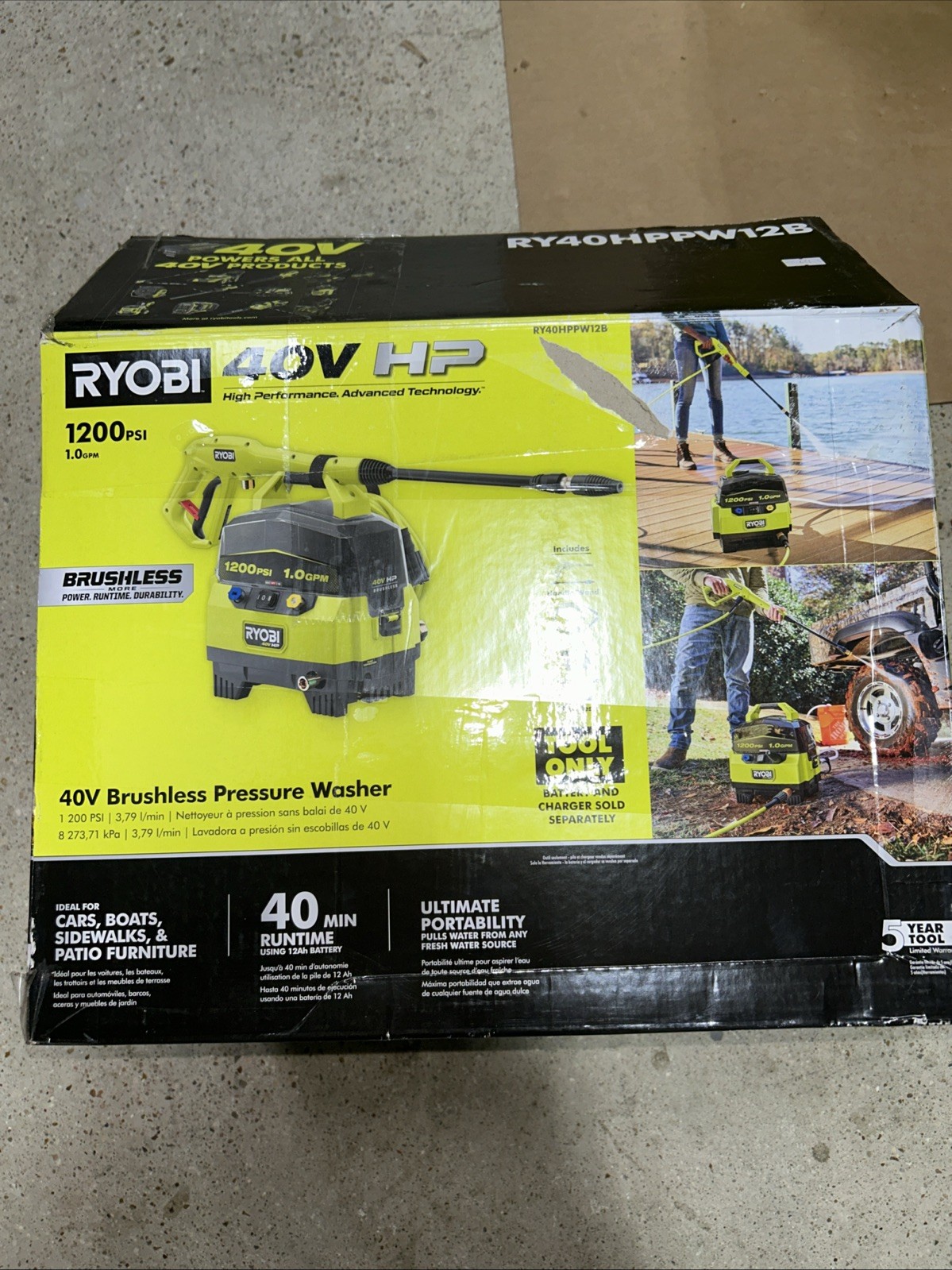 RYOBI 40V HP Brushless 1200 PSI 1.0 GPM Cordless Pressure Washer W81
