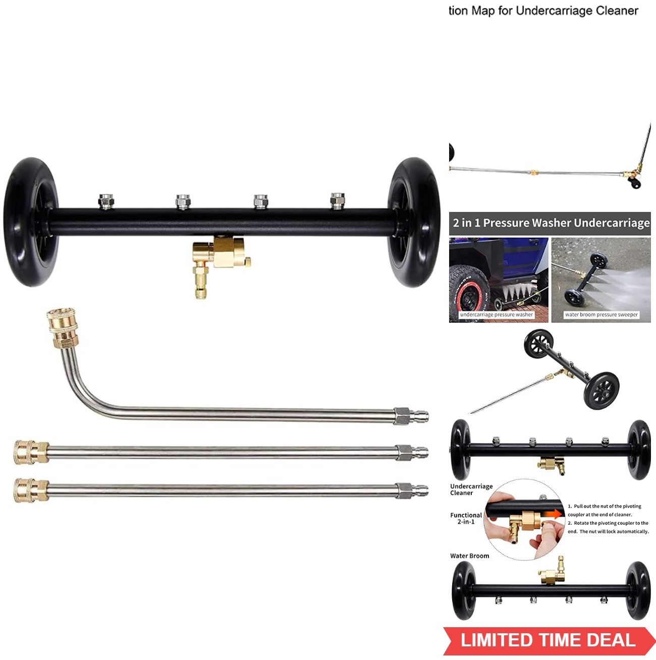 Pressure Washer Water Broom 16 Inch 4 Nozzle 4000 PSI Undercarriage Cleaner