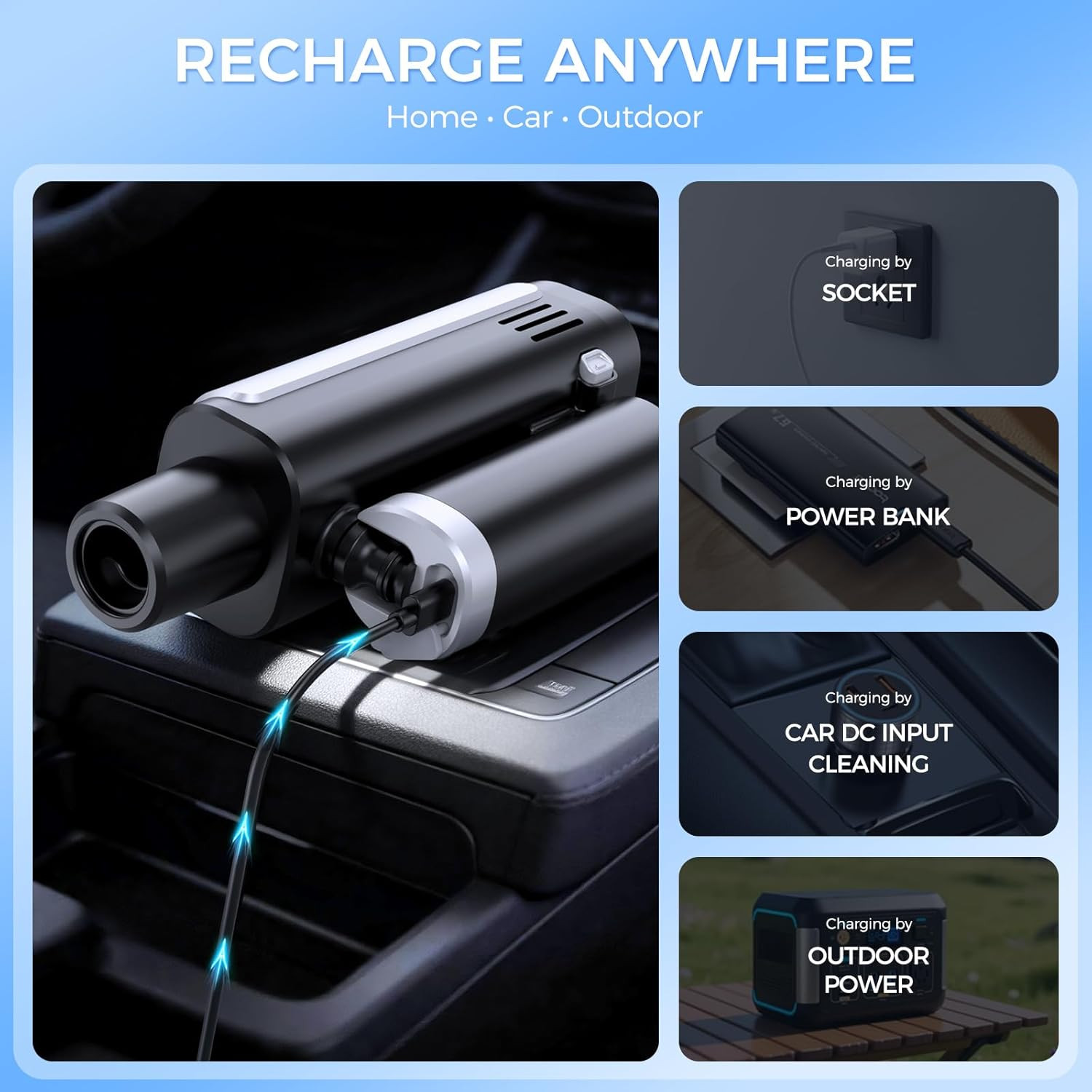 Foldable Pressure Washer Portable Battery Washer with 5-In-1 Nozzle, 3 Levels &