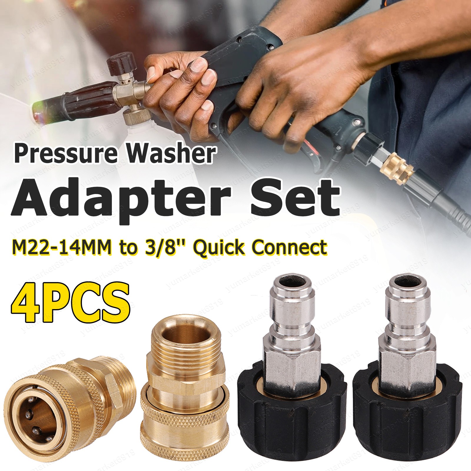 Pressure Washer Adapter Set Quick Kit M22 Swivel M22-14mm to 3/8” Connect