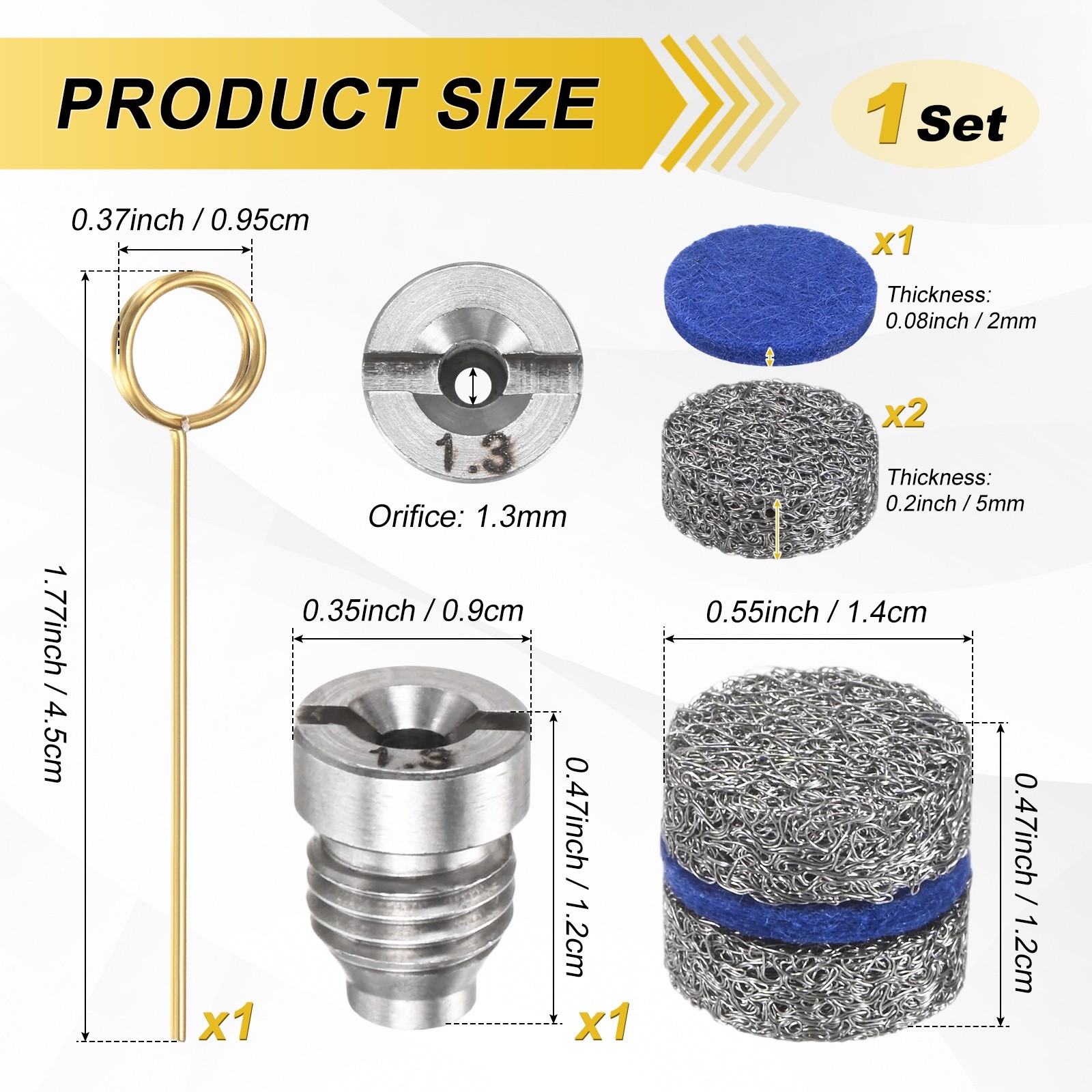 1-Set 1.3mm Orifice Foam Cannon Nozzle and 3 Layer Foam Maker Meshes