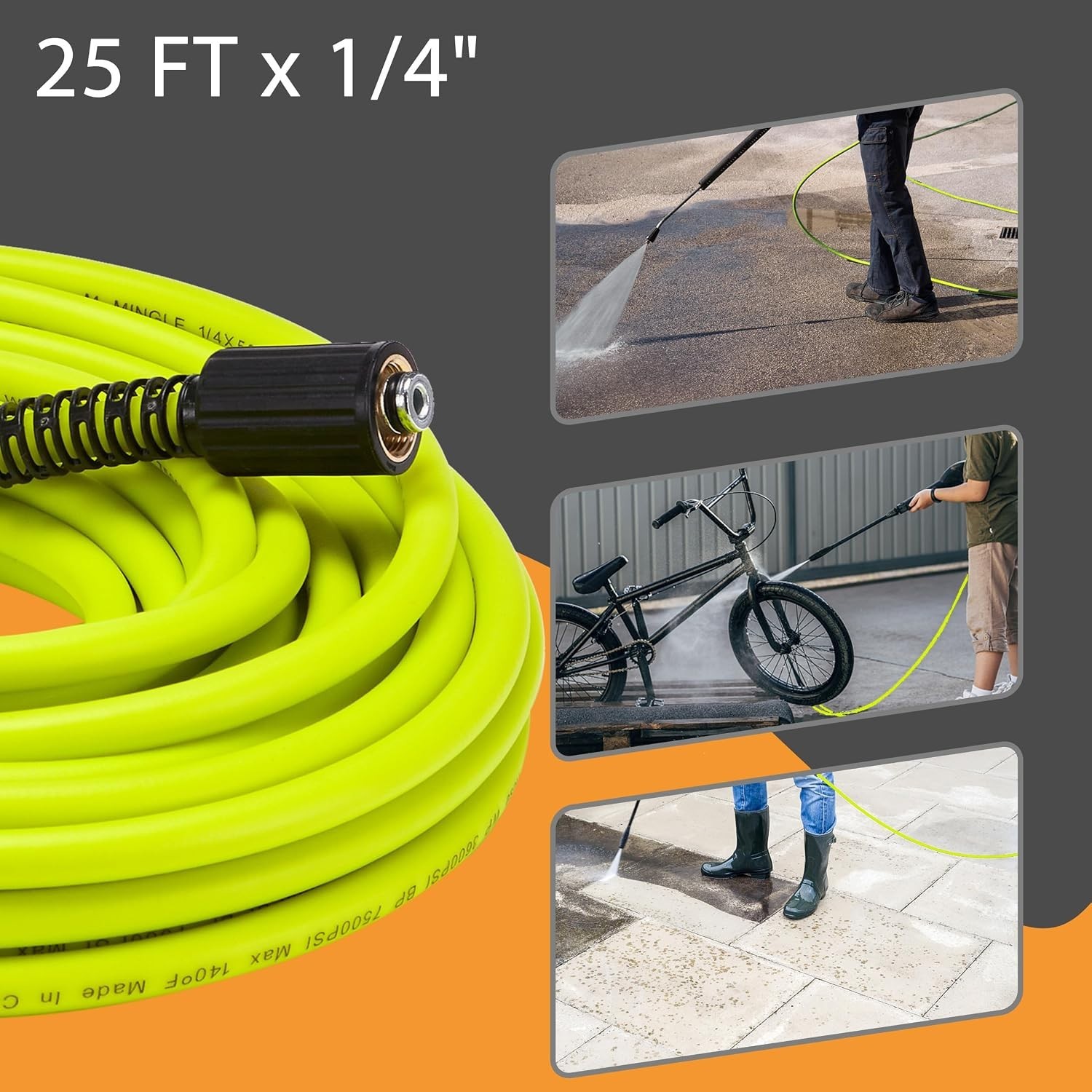 25 FT Flexible Pressure Washer Hose with M22 14mm Fittings – Durable & Reliable
