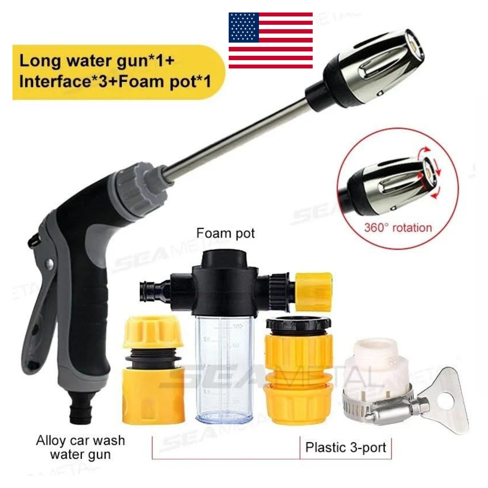 High Pressure Garden Hose Nozzle 360° Rotating 3 Spray Modes Compact Water Spray