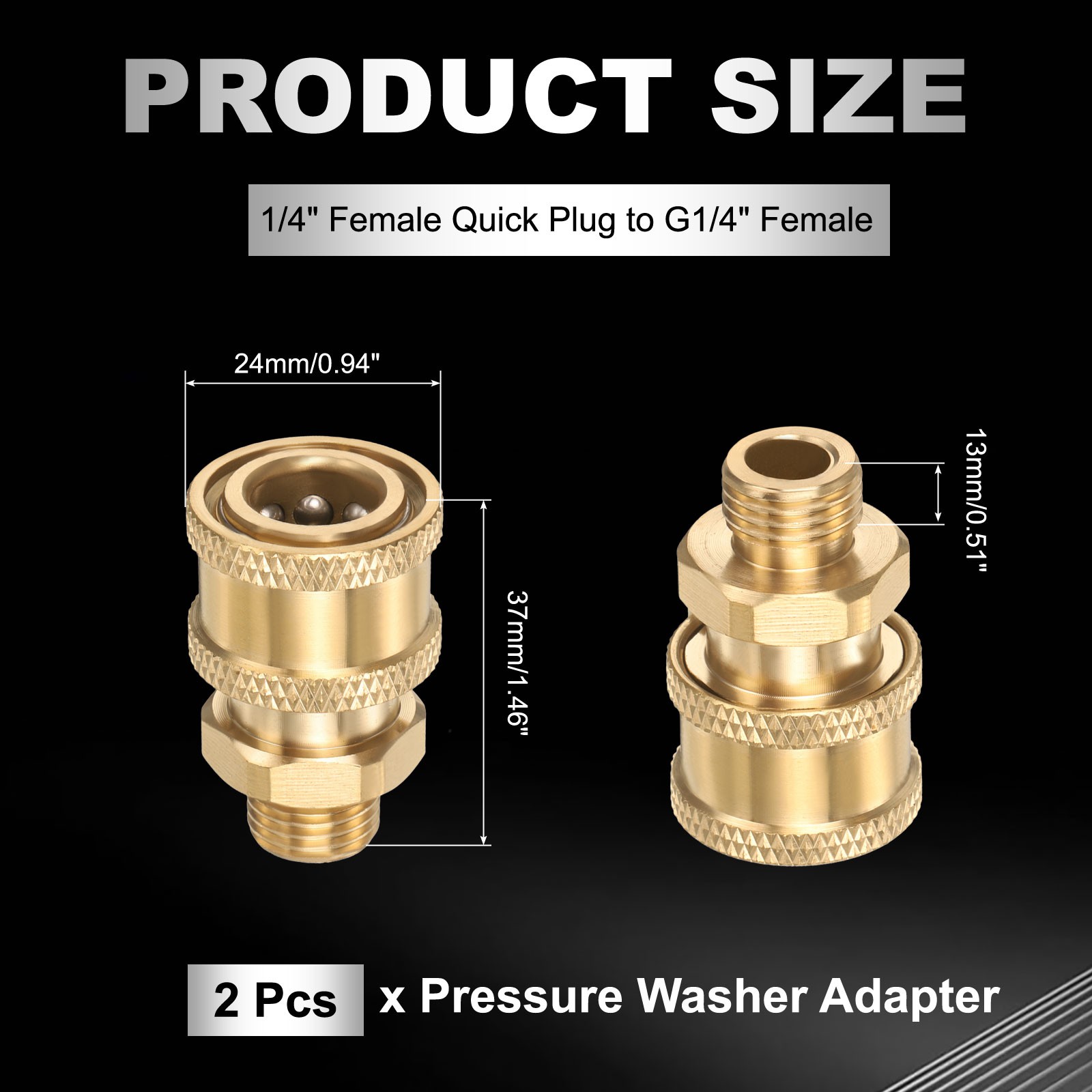 2Pcs Pressure Washer Adapter, 1/4″ Female Quick Plug to G1/4″ Female Brass