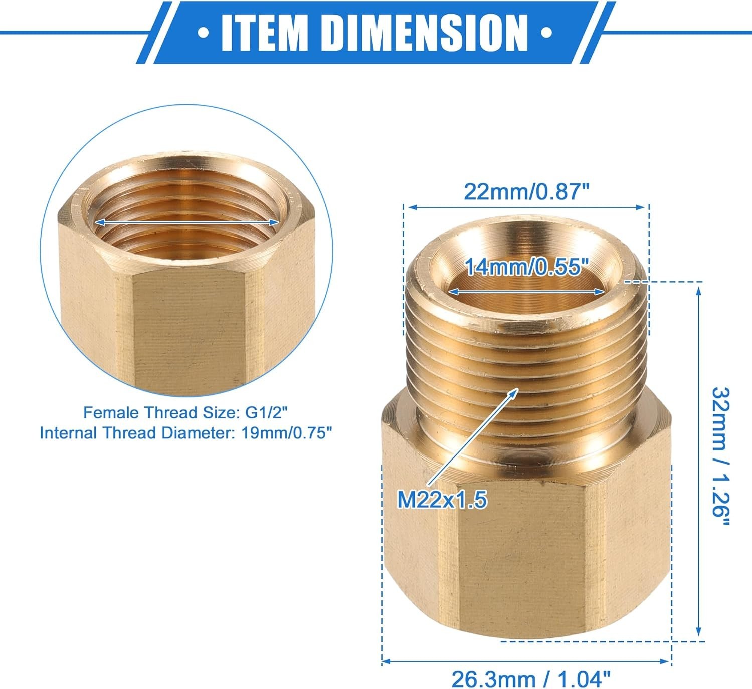 Brass Pressure Washer Connector G1/2″ to M22x1.5 – Universal Durable Adapter