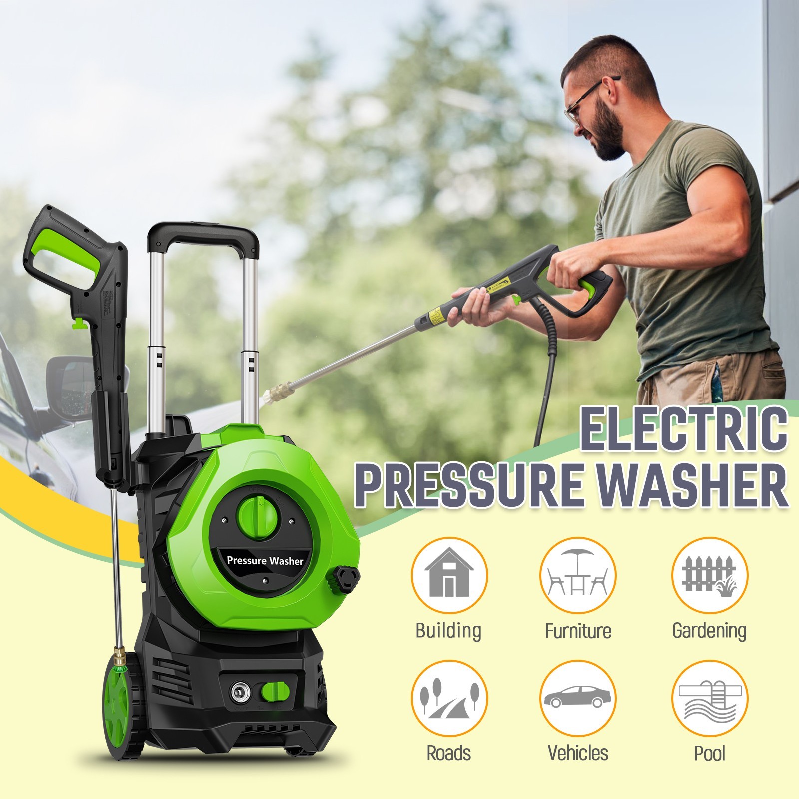 Electric Pressure Washer 4200PSI 2.5GPM Water High Power Jet Wash Patio Car