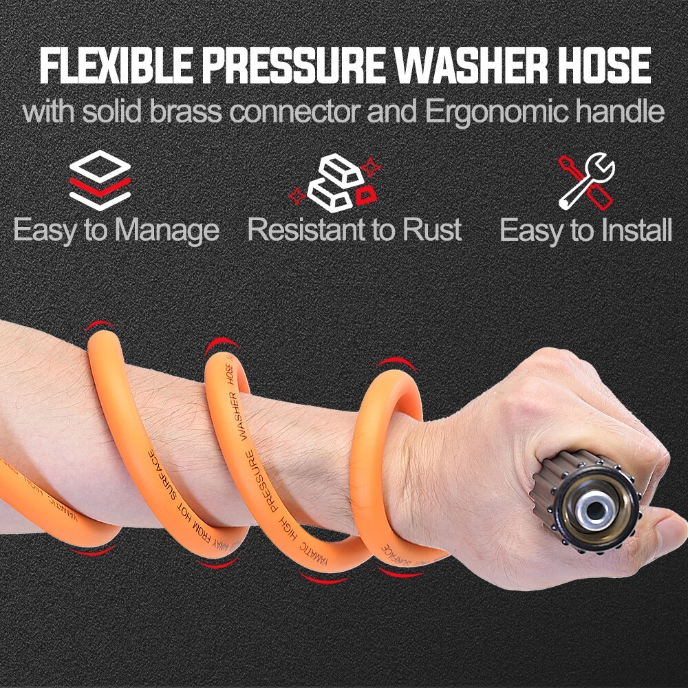 YAMATIC 3700 PSI 1/4″ Pressure Washer Hose 25 ft. Durable & Flexible M22-14mm