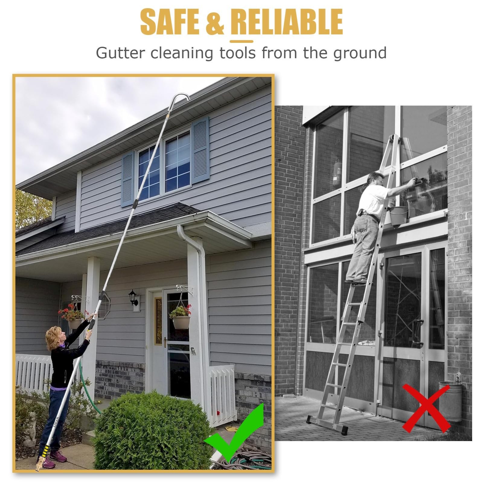 20FT Telescoping Gutter Cleaning Tool, 360° Metal Head, Hose Attachment, Easy Re