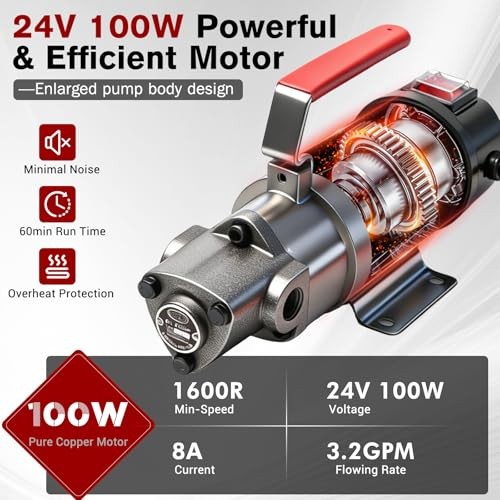 24V Heavy-Duty Gear Pump 3.2 GPM Oil Change Pump with Oil Pump + Hose