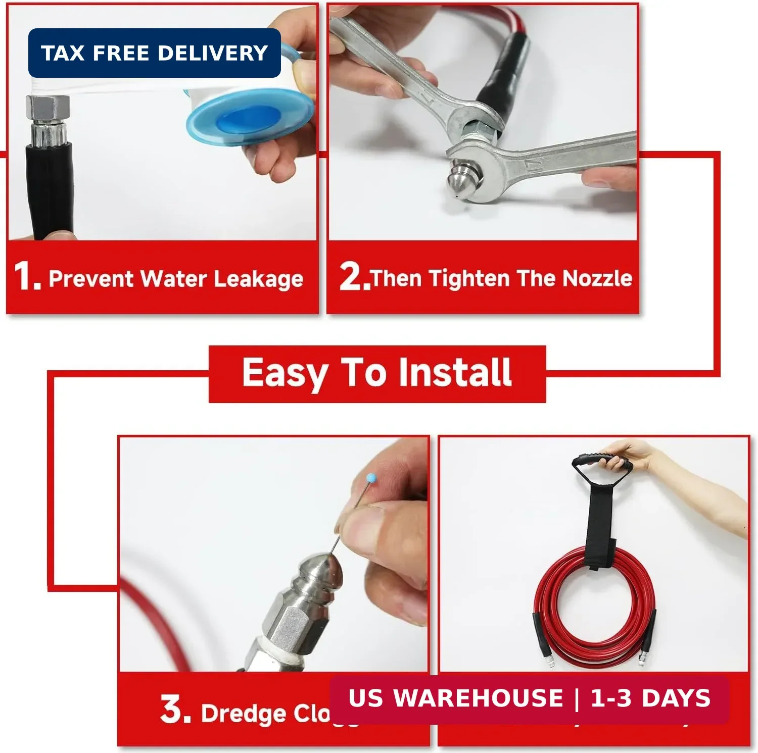 NIFUAL Sewer Jetter Kit for Pressure Washer,50FT 5800PSI Pressure Drain Cleaner