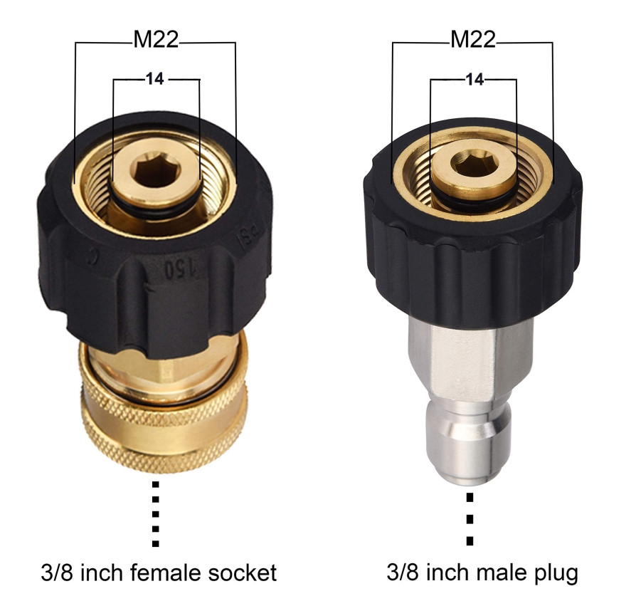 Pressure Washer Hose Adapter Set M22 to 3/8 Quick Connect For Power Washer Hose