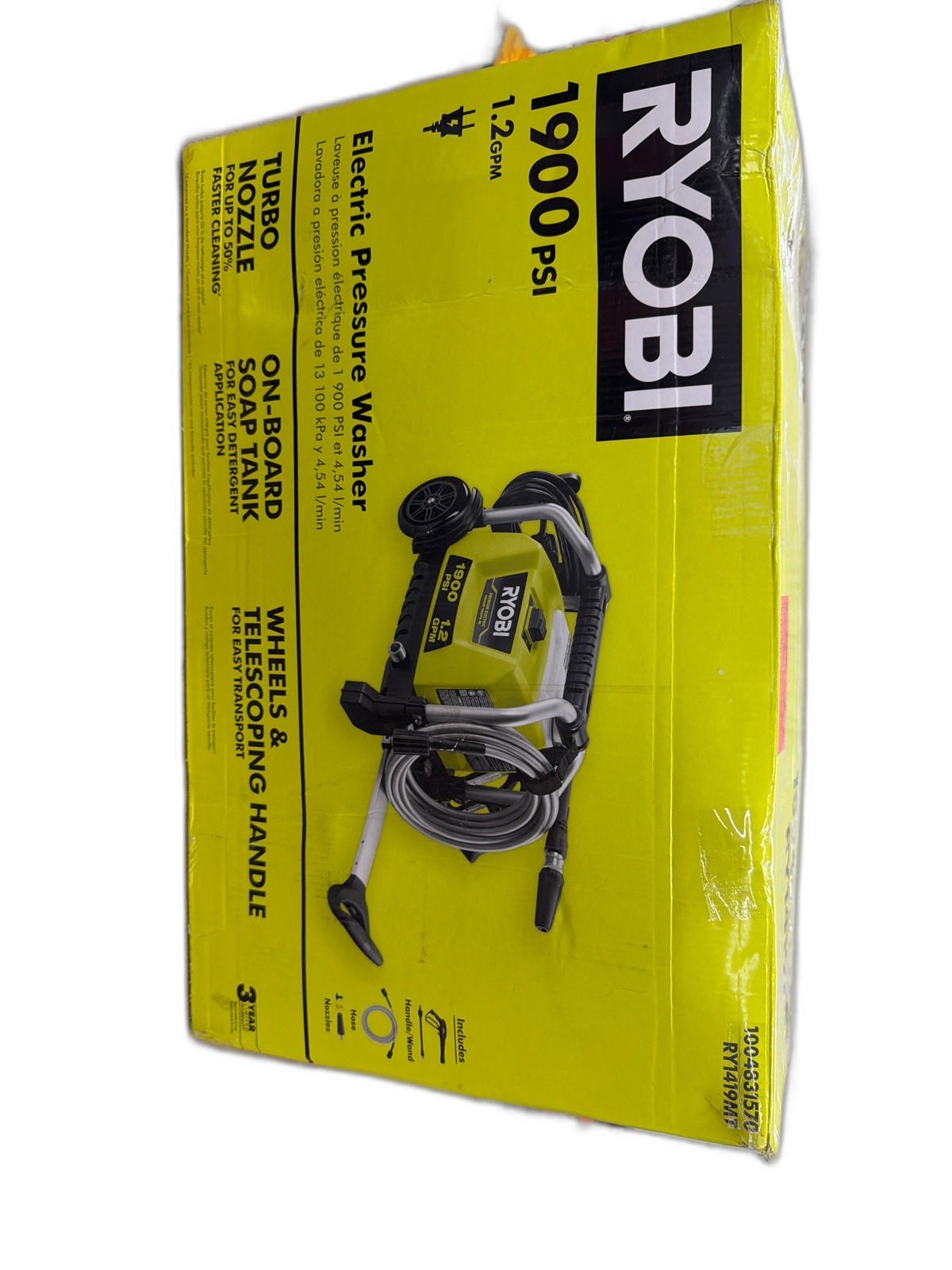 RYOBI 1900 PSI 1.2 GPM Cold Water Wheeled Corded Electric Pressure Washer