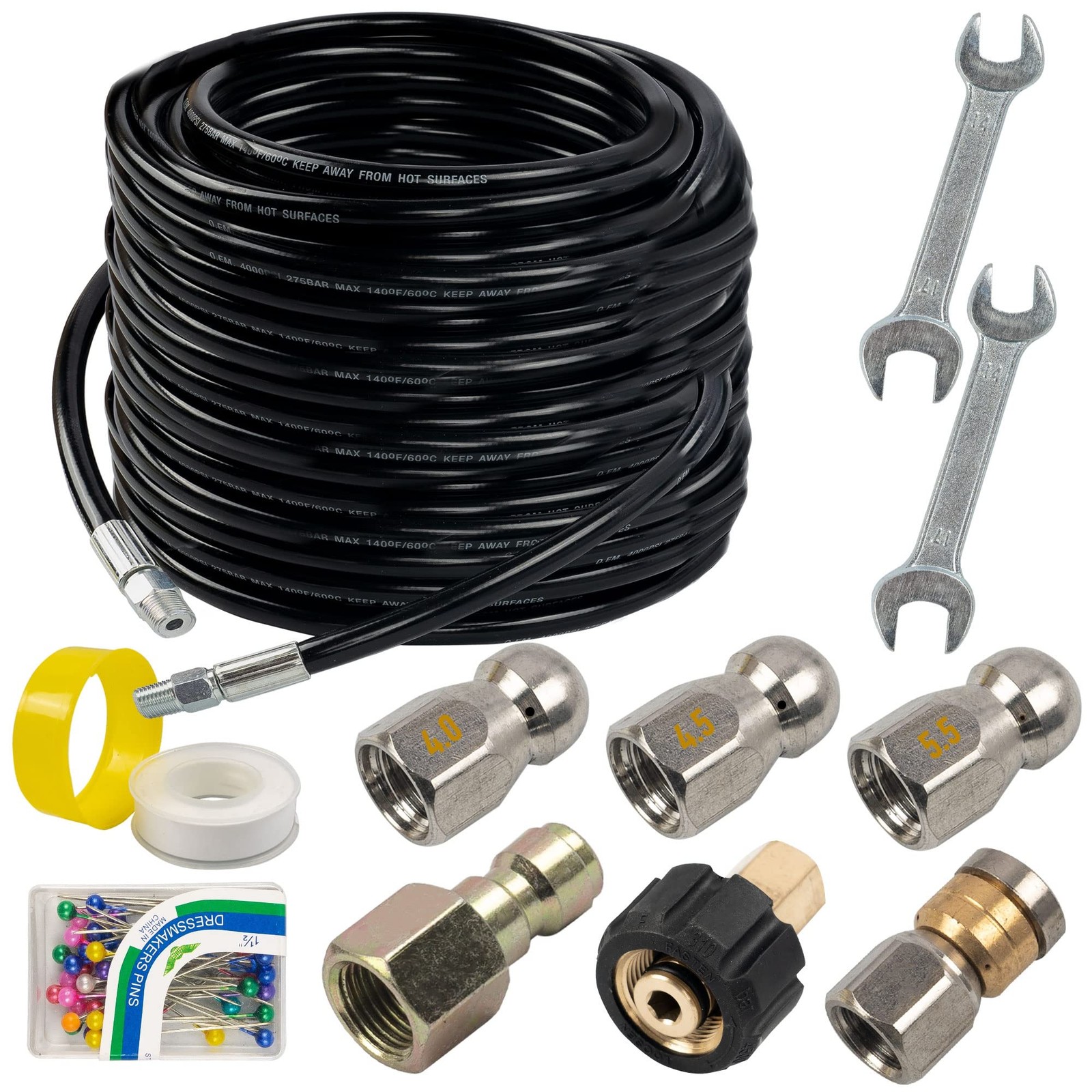 Sewer Jetter Kit for Pressure Washer 100FT, Drain Cleaner Hose 1/4 Inch NPT, …