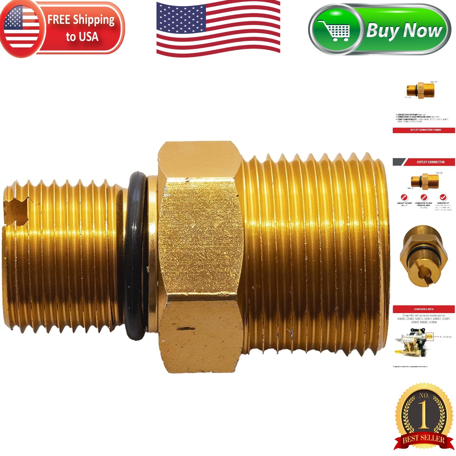 High-Quality Gold Outlet Adapter for 3/8-Inch Pressure Washer Pumps – Quick Fix