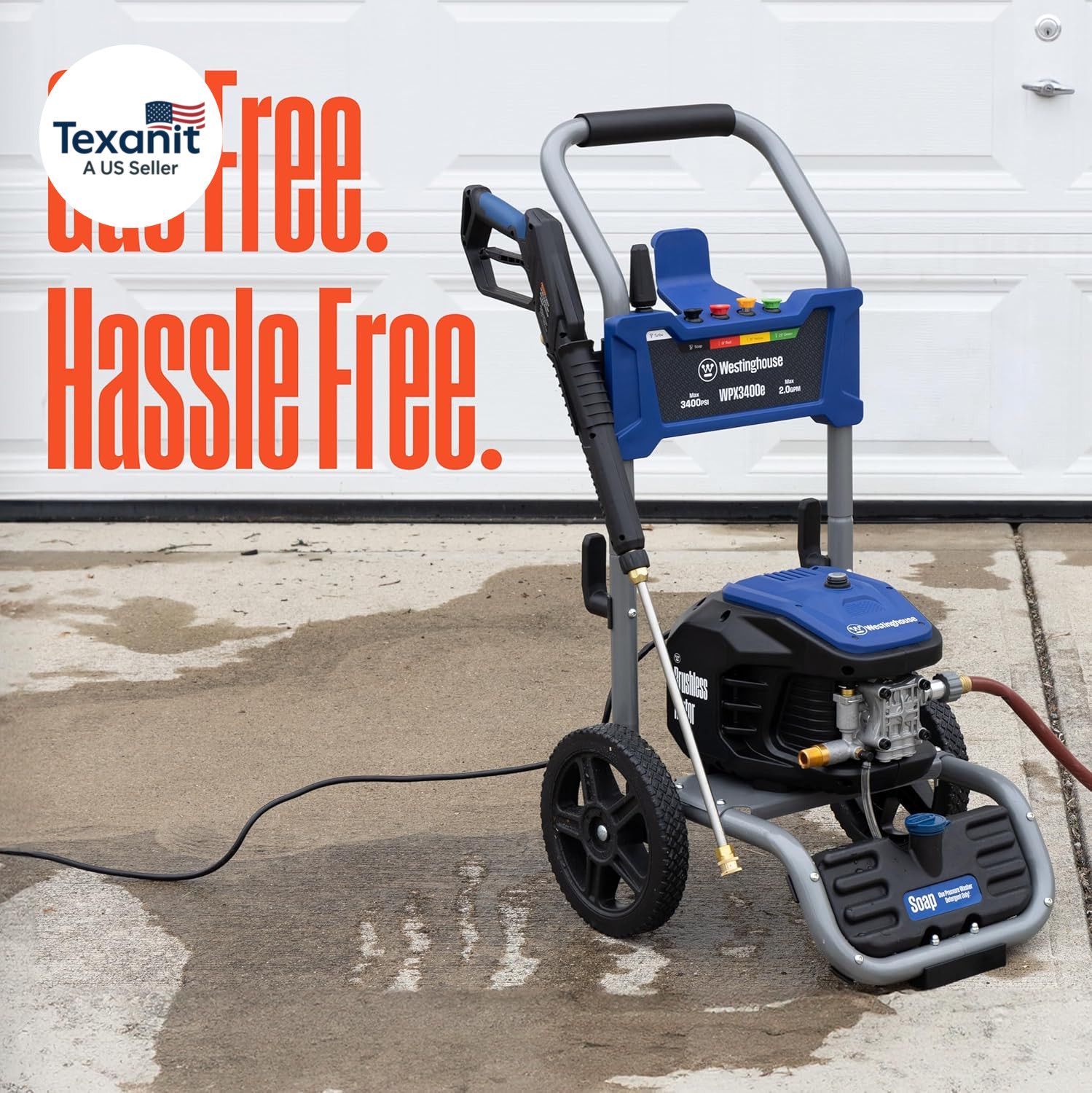 Wpx3400E Electric Pressure Washer, 3400 Max PSI and 2.0 Max GPM, Brushless Motor