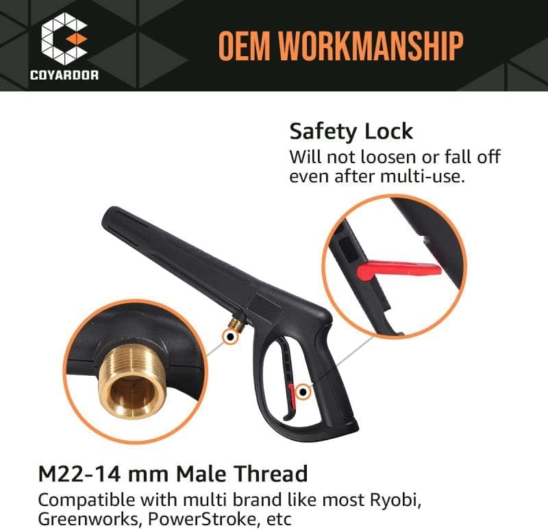 Pressure Washer Gun Extension Wand 5 Spray Nozzle Tips M22-14mm M22-15mm