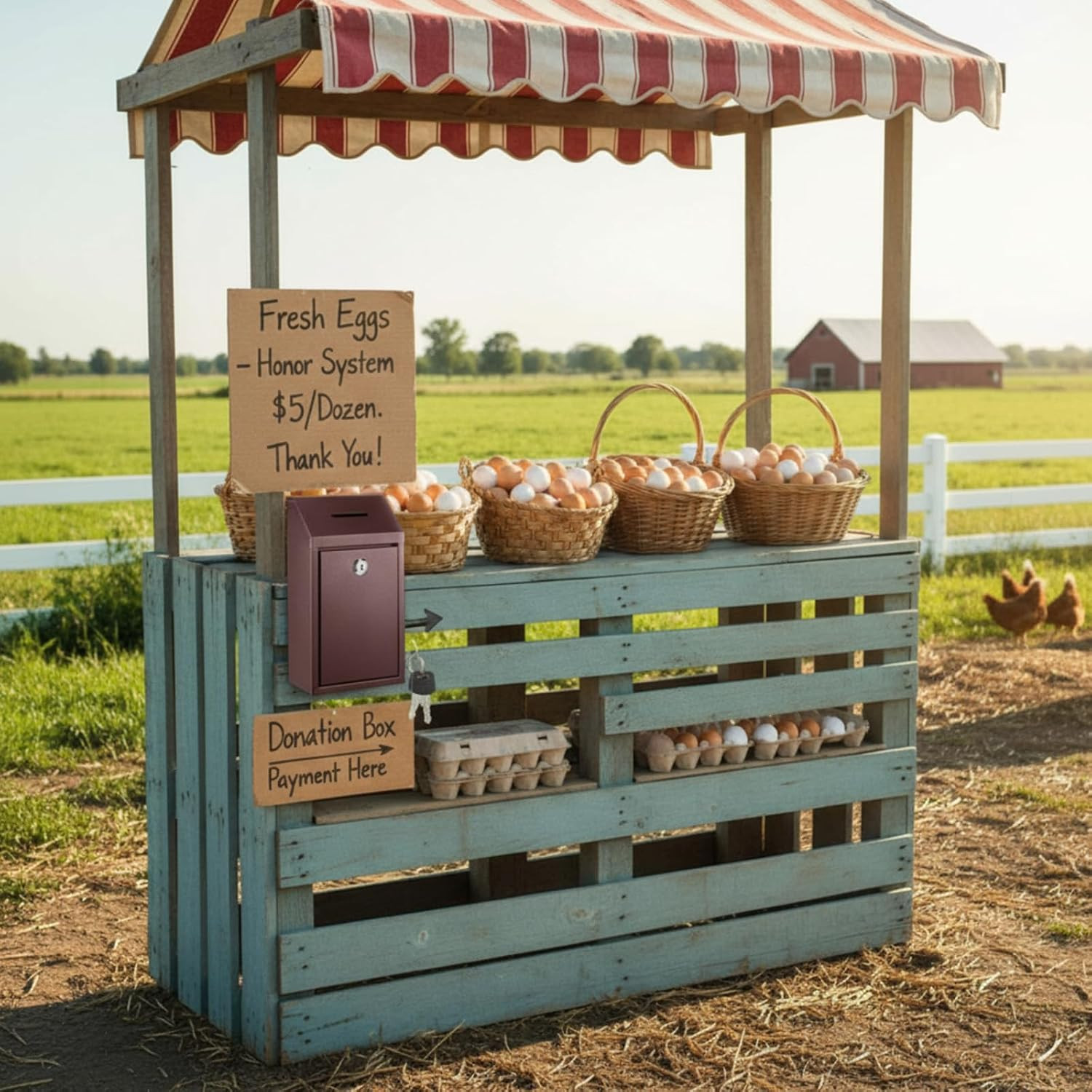 Metal Money Drop Donation Cash Box for Farm Stand Collection Safe Suggestion Box