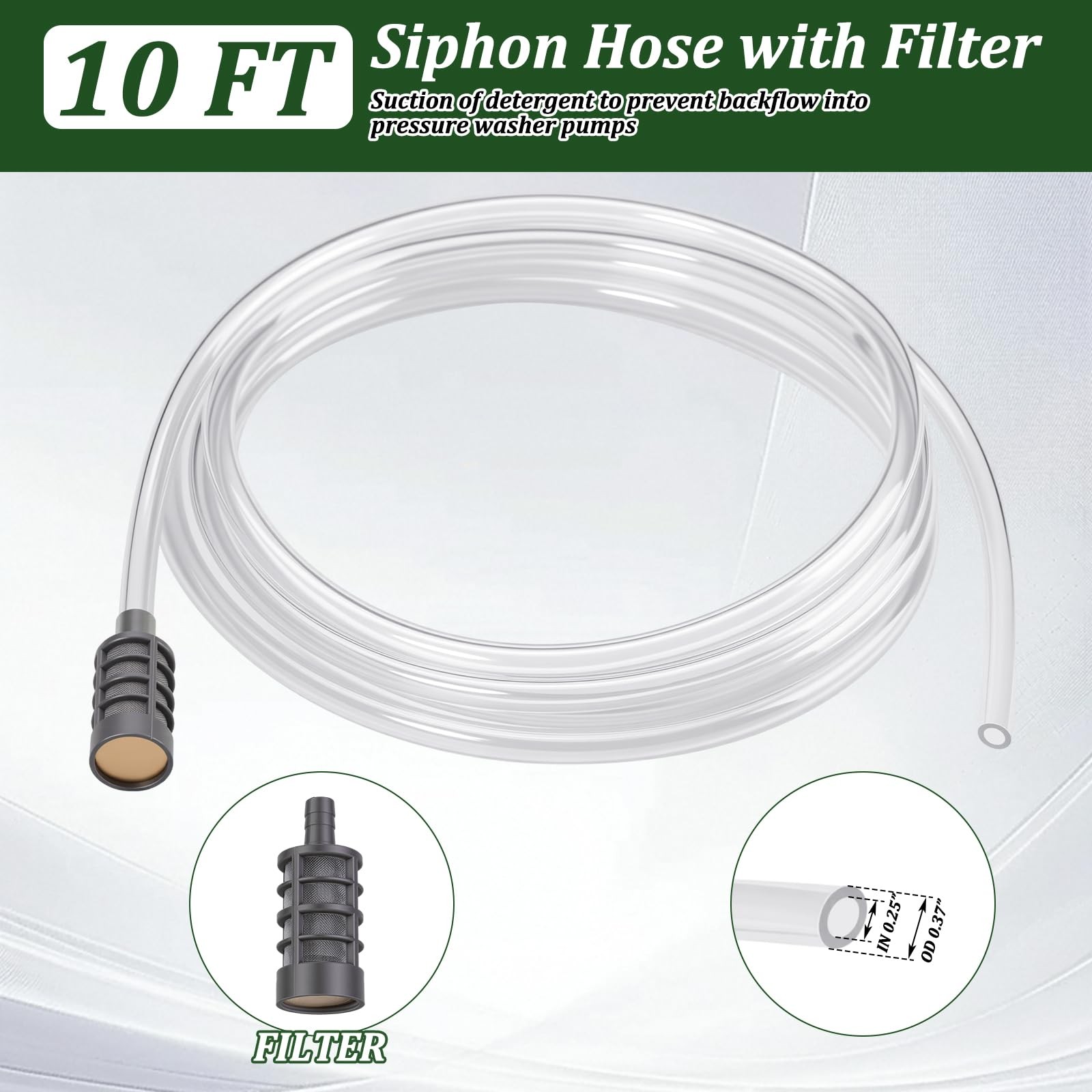 2 Pack Pressure Washer Siphon Hose and Filter Pressure Washer Soap Attachment…