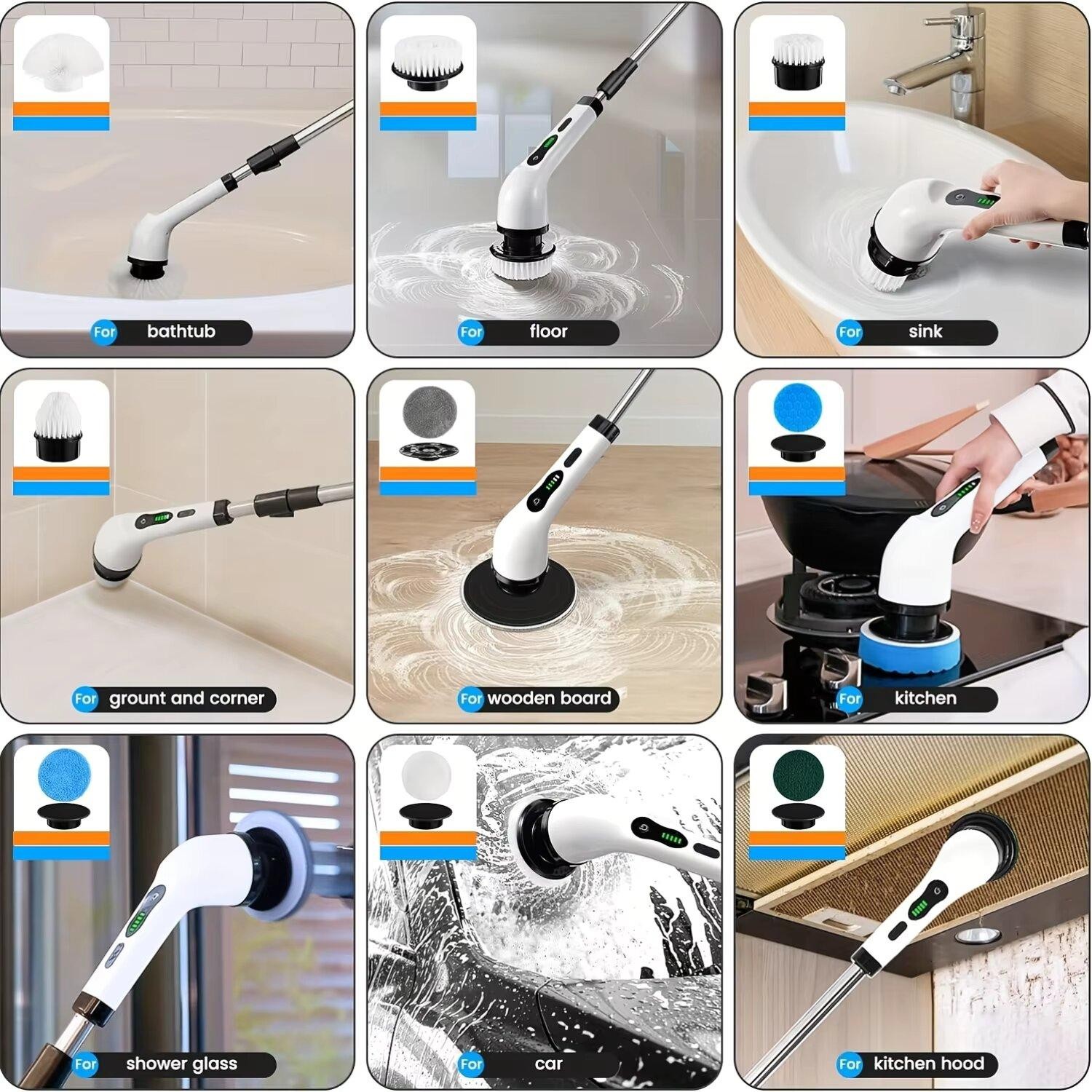 Electric Cleaning Brush 2-gear Electric Rotary Floor Scrubber Wireless Cordless