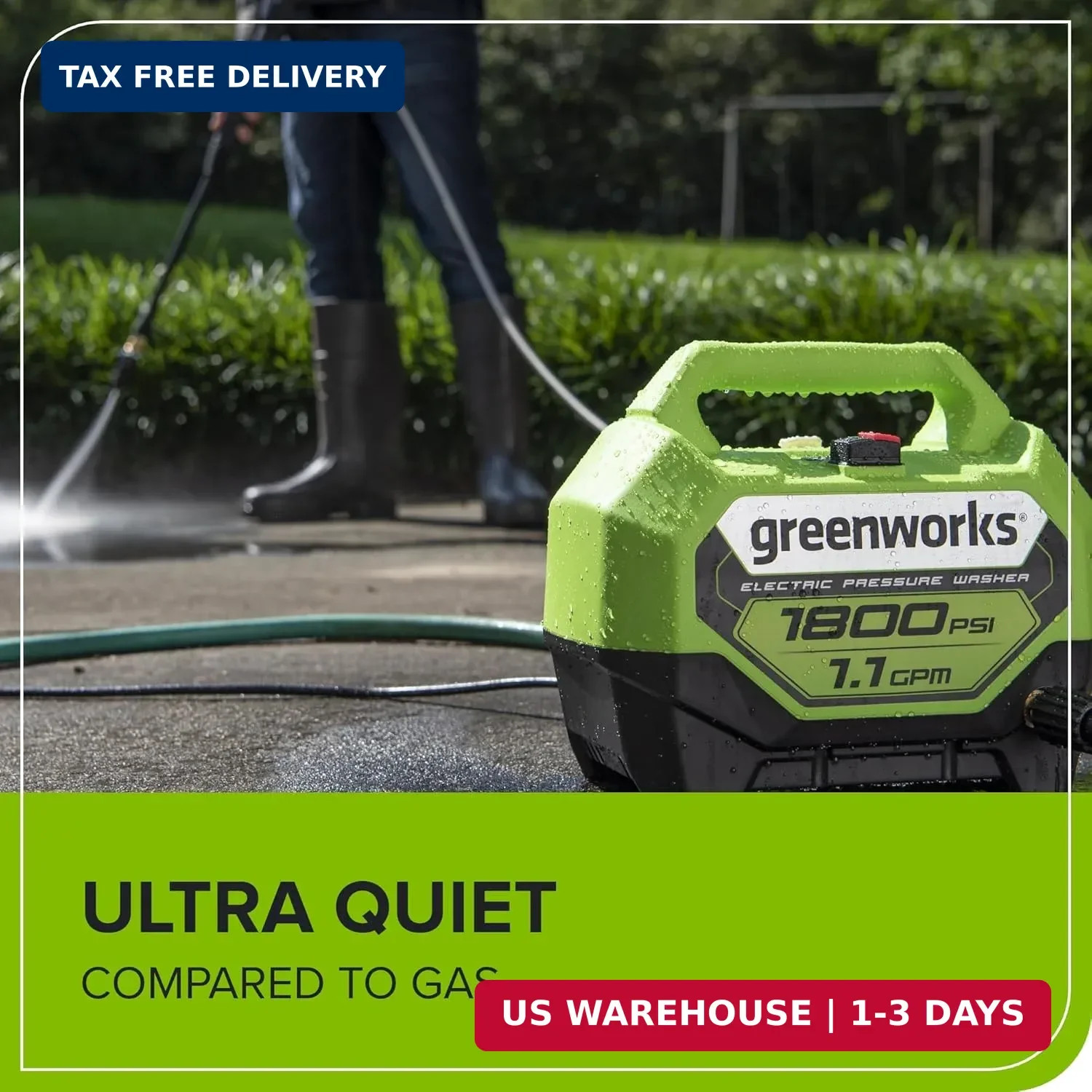 Greenworks 1800 PSI (1.1 GPM) Electric Pressure Washer PWMA Certified