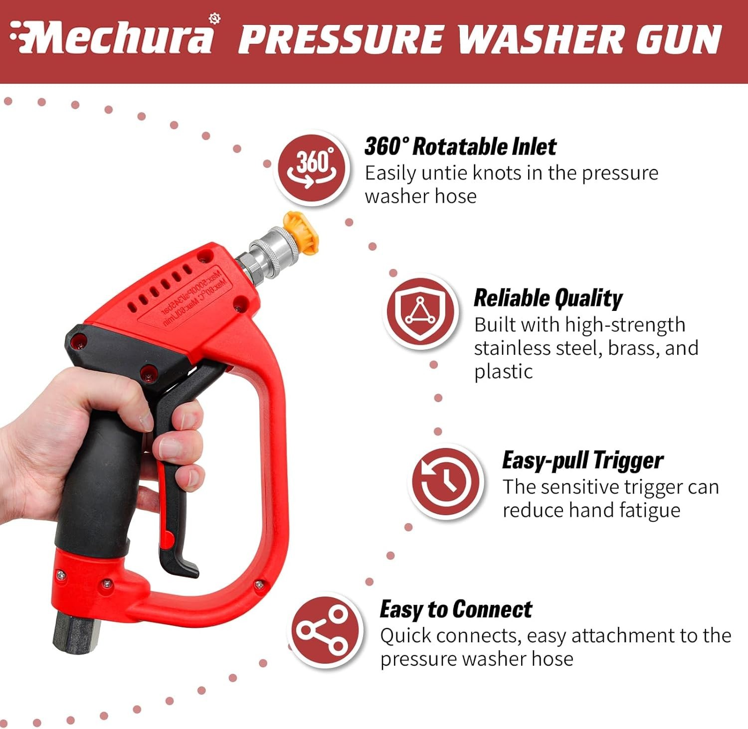 Pressure Washer Gun with 360 Swivel, Max 5000 PSI Power Washer Short Gun with…