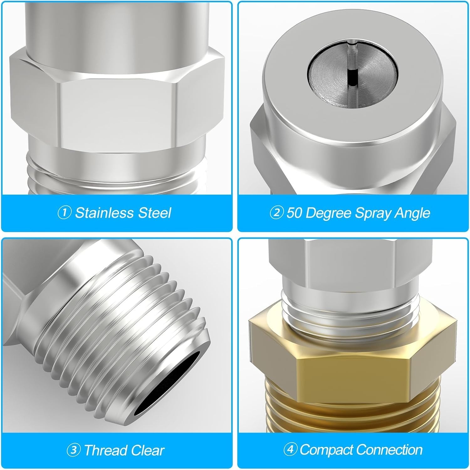 Effortless Cleaning: 50 Degree Stainless Steel Surface Cleaner Nozzles – 5-Pack
