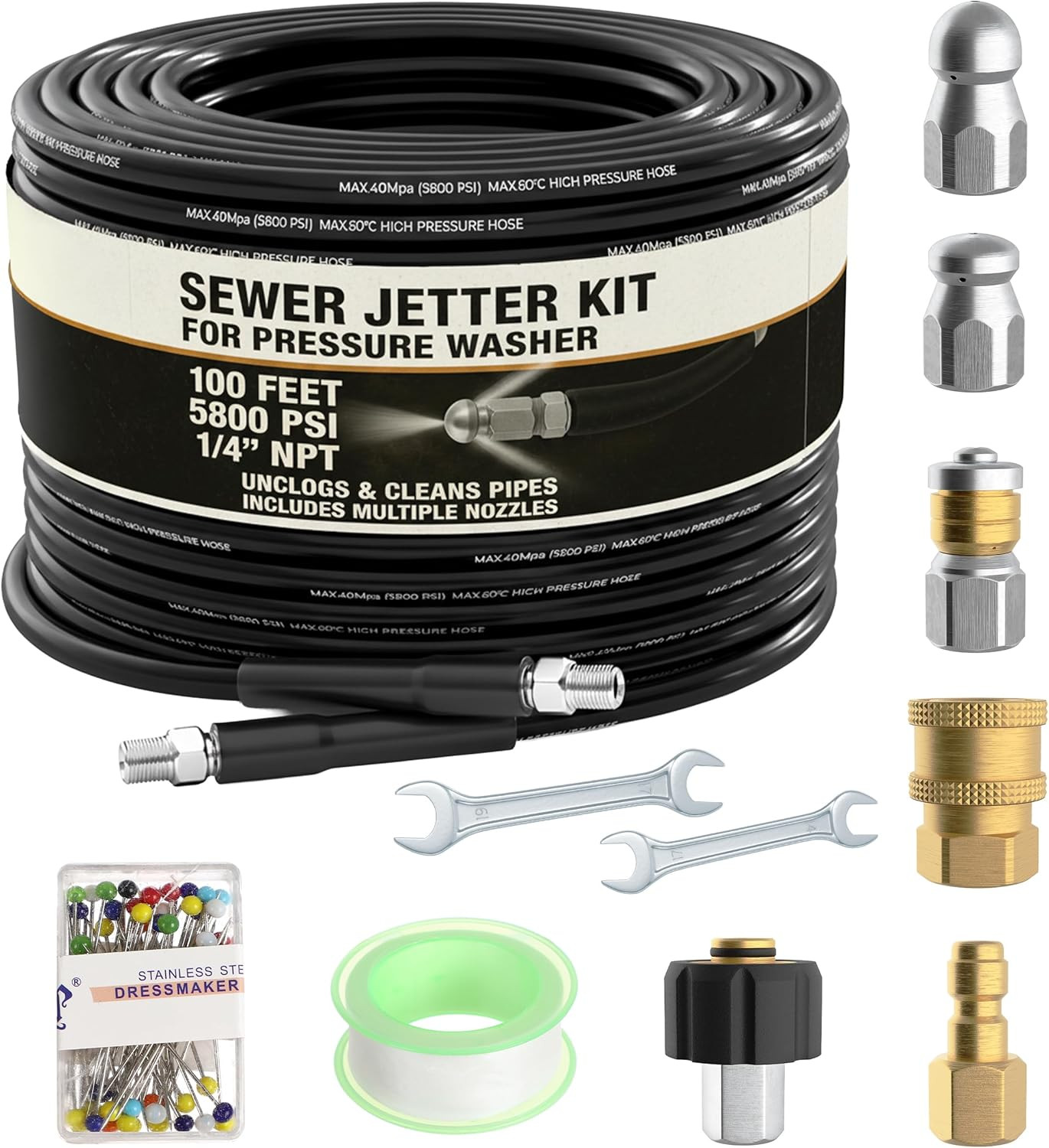 Houseables Hydro Jetter, Hydro Jet, Hydrojet, Sewer Jetter Kit for Pressure Wash