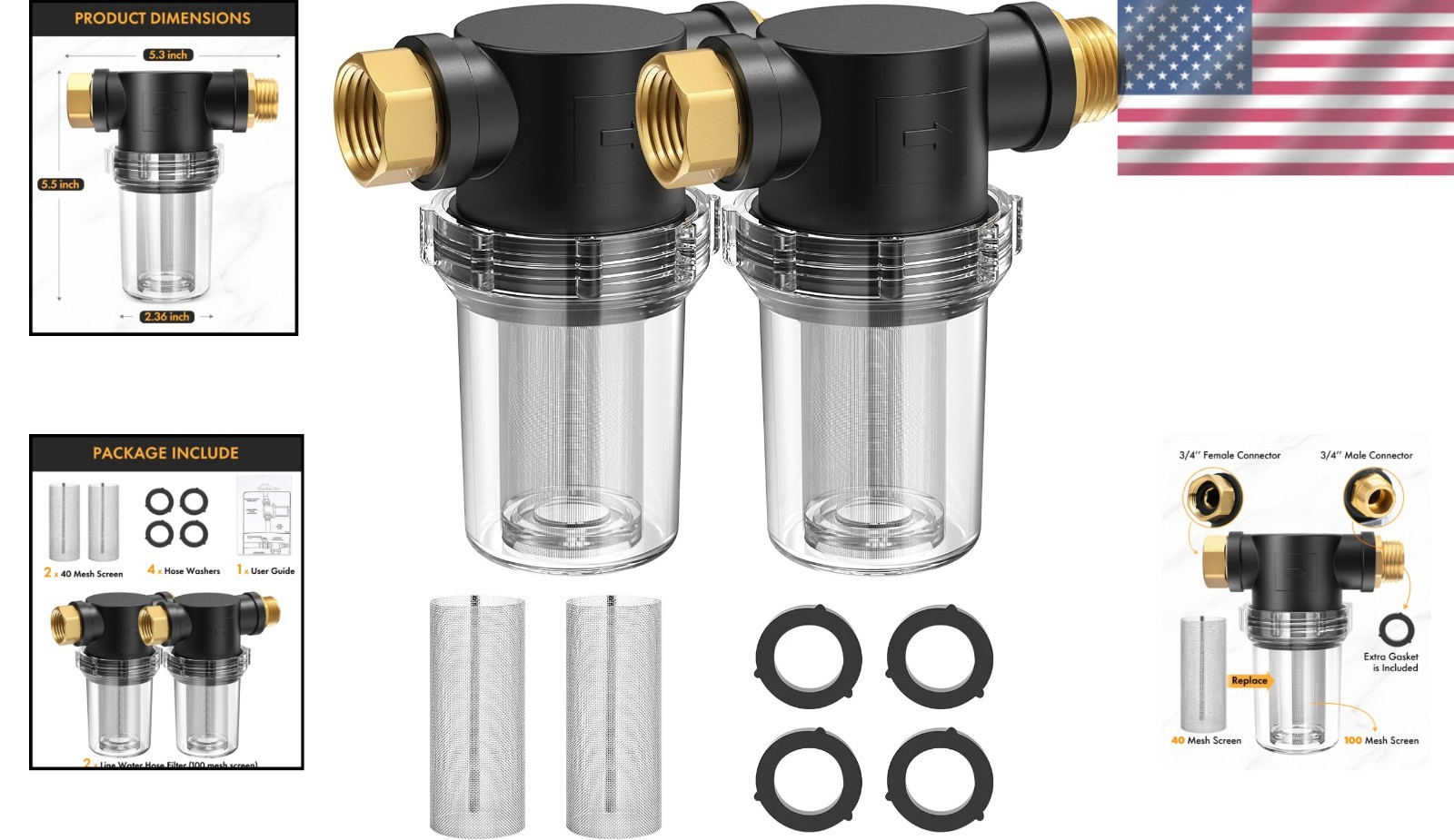 Hose Filter Set with 100 Mesh and 40 Mesh Screens