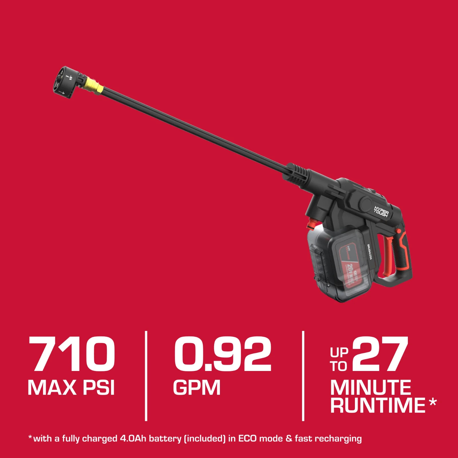 Hyper Tough 710 PSI 20V Brushless Cordless Portable Pressure Cleaner with 20V Ma