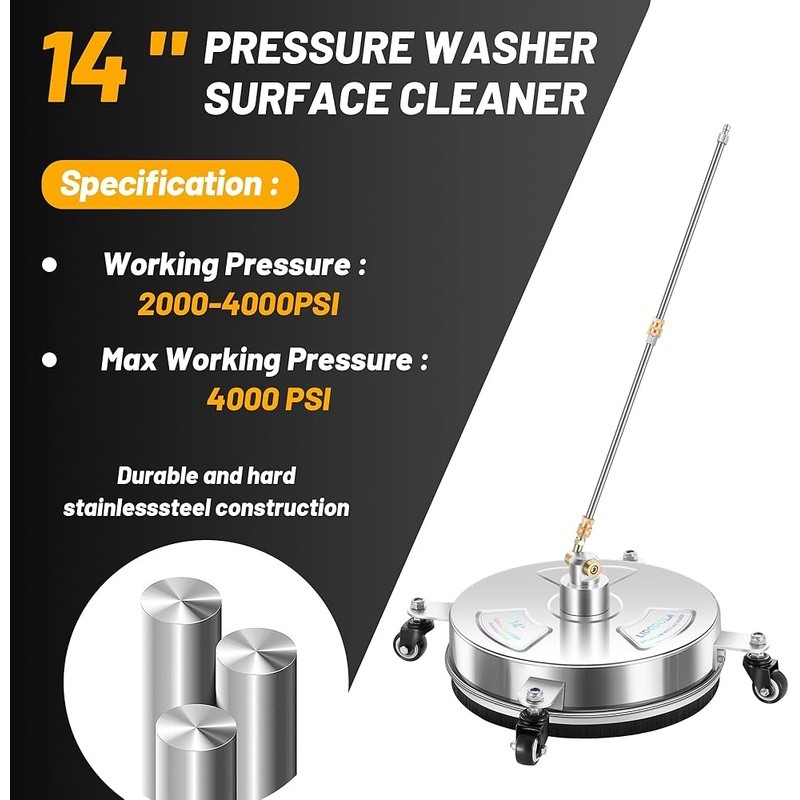 Pressure Washer Surface Cleaner 4 Wheels Heavy Duty Efficient Cleaning Tool New