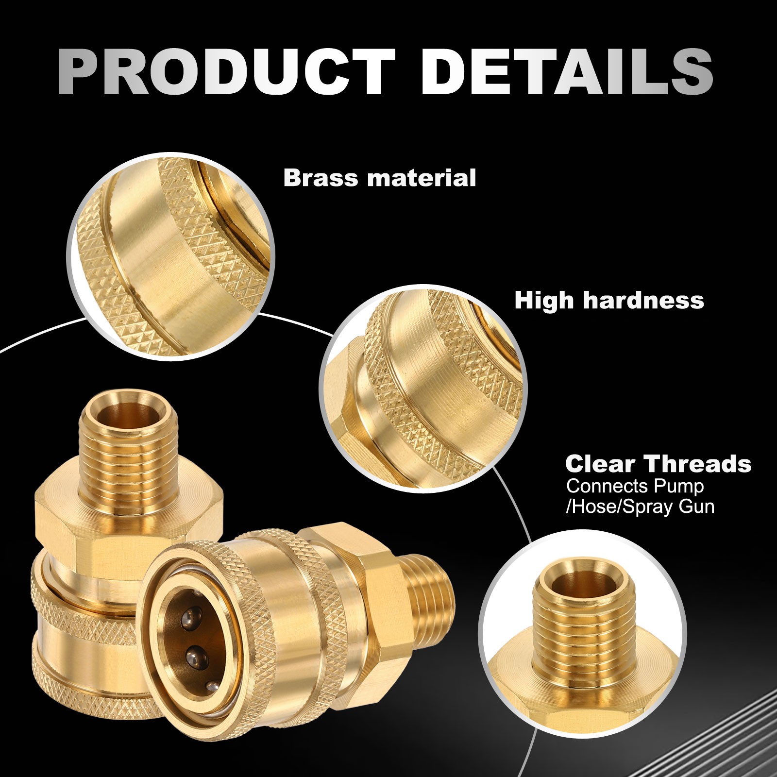 2 Pcs 3/8″ Female Quick Plug to M14 Male Pressure Washer Adapter Brass Flat