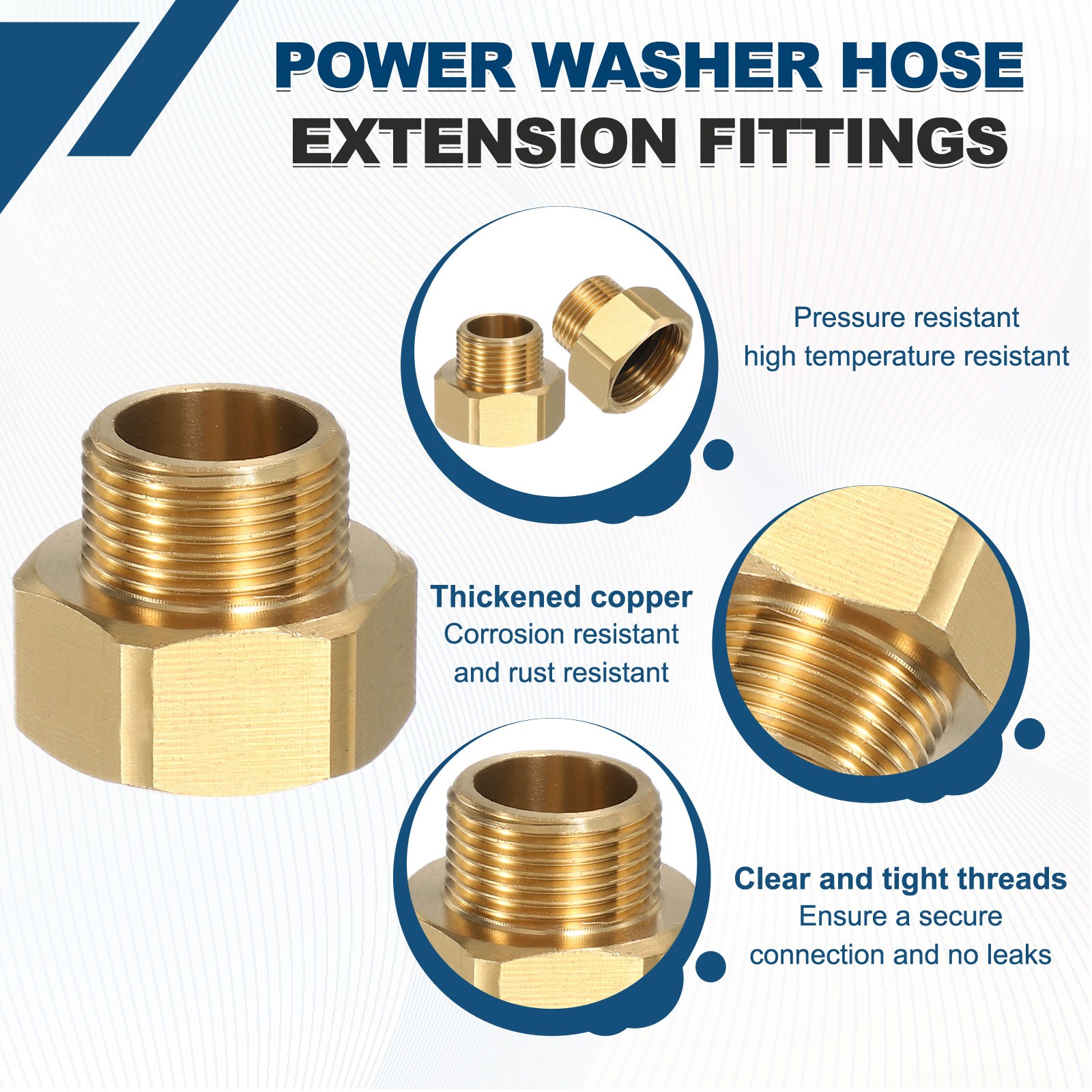 Pressure Washer Connector M22 Male to G3/4 Female 4800PSI Copper