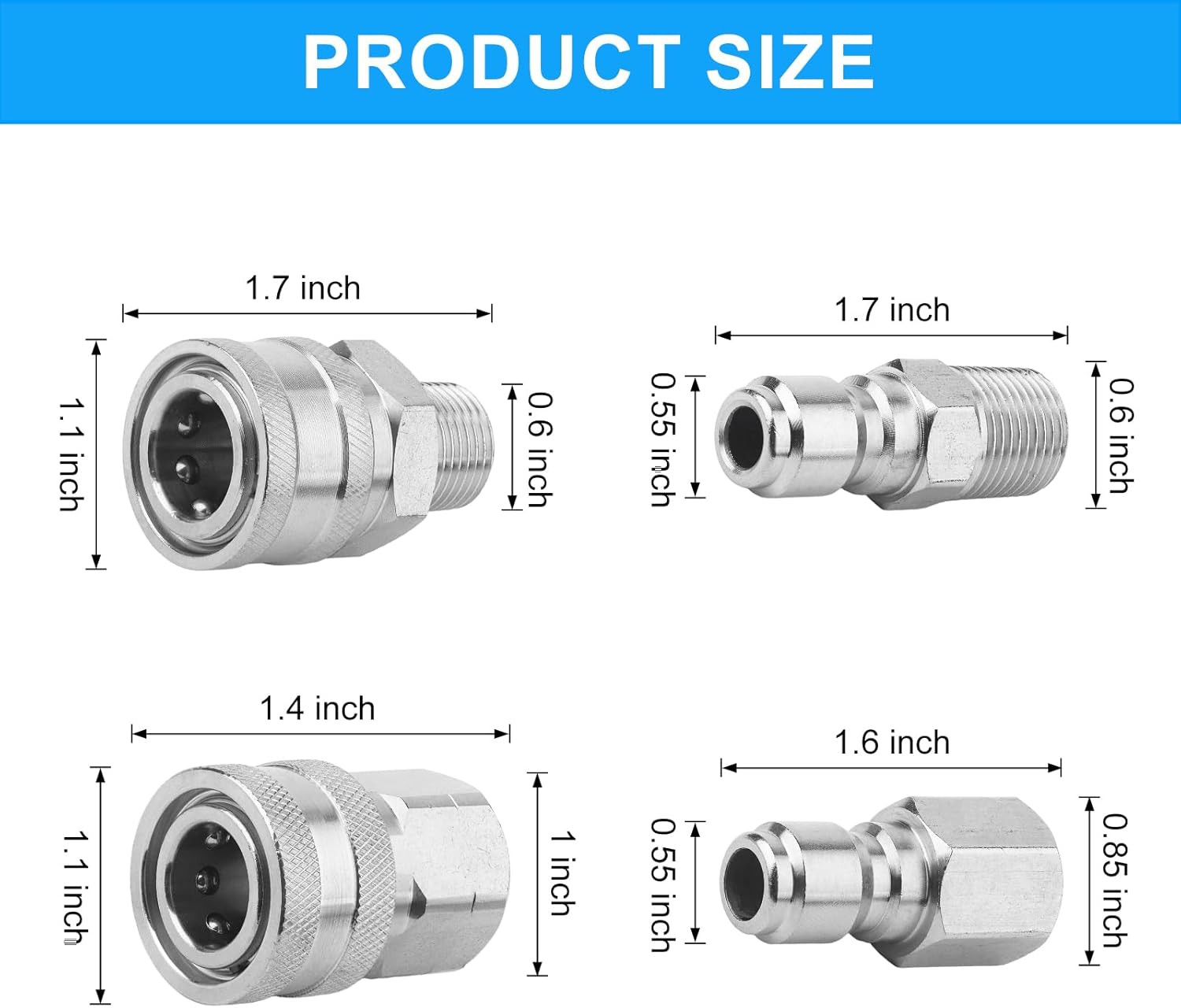 8 Pack Pressure Washer Quick Connect 3/8 Inch, Pressure Washer Fittings Stainles