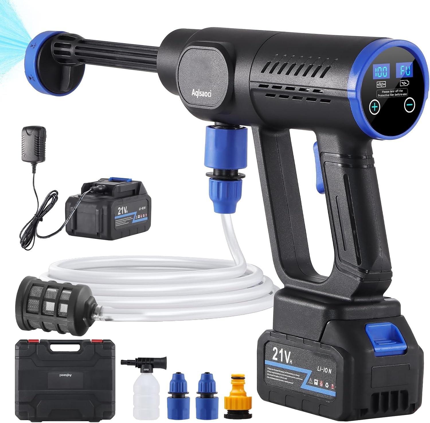 LCD Display Pressure Washer Cordless 21V 100 Levels 6-in-1 Nozzle