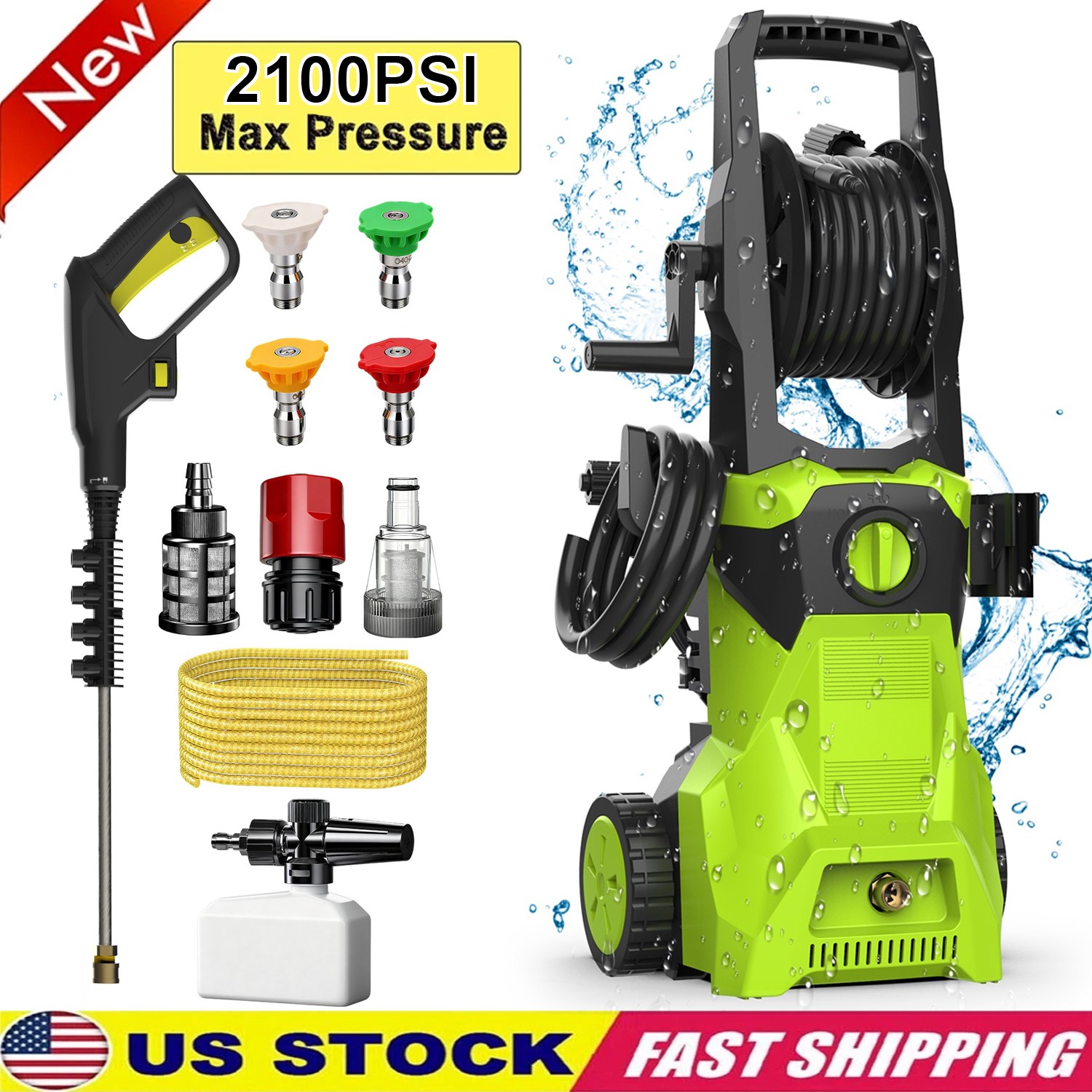 Electric Pressure Car Washer 2100PSI Max 1.25GPM Power Washer Cleaner w/ Nozzle