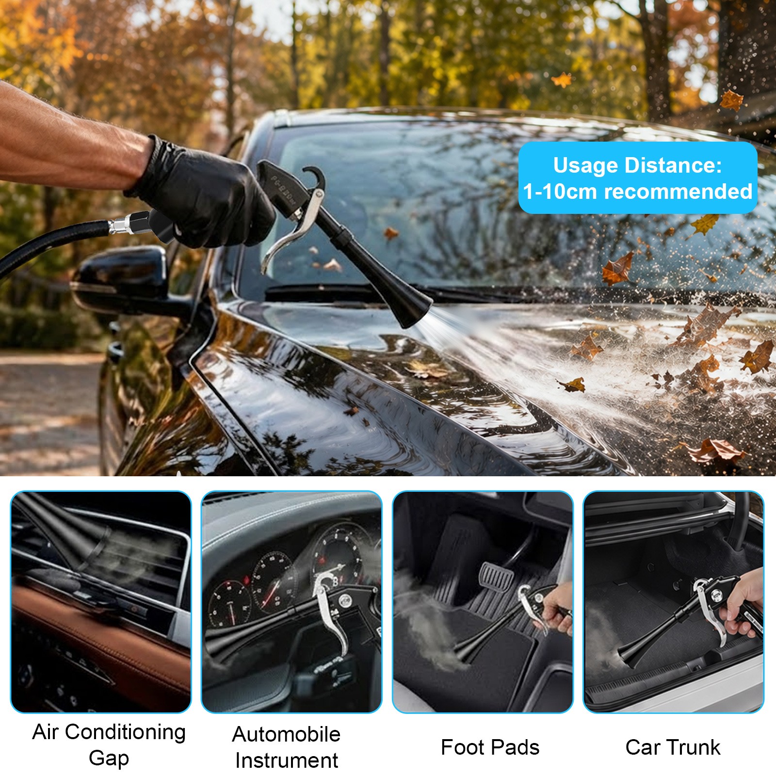Air Blow Gun Auto Detailing High-Pressure Car Interior Cleaning Tool w/ Adapter