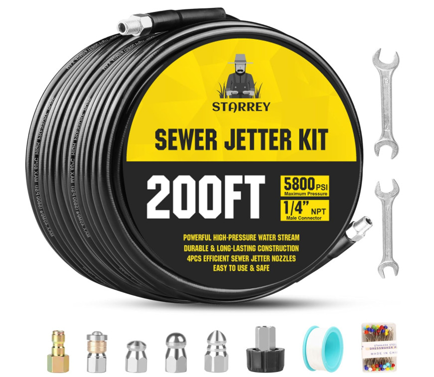 Kit Sewer Jetter 200FT 5800 PSI para Limpiar Tuberías y Alcantarillas