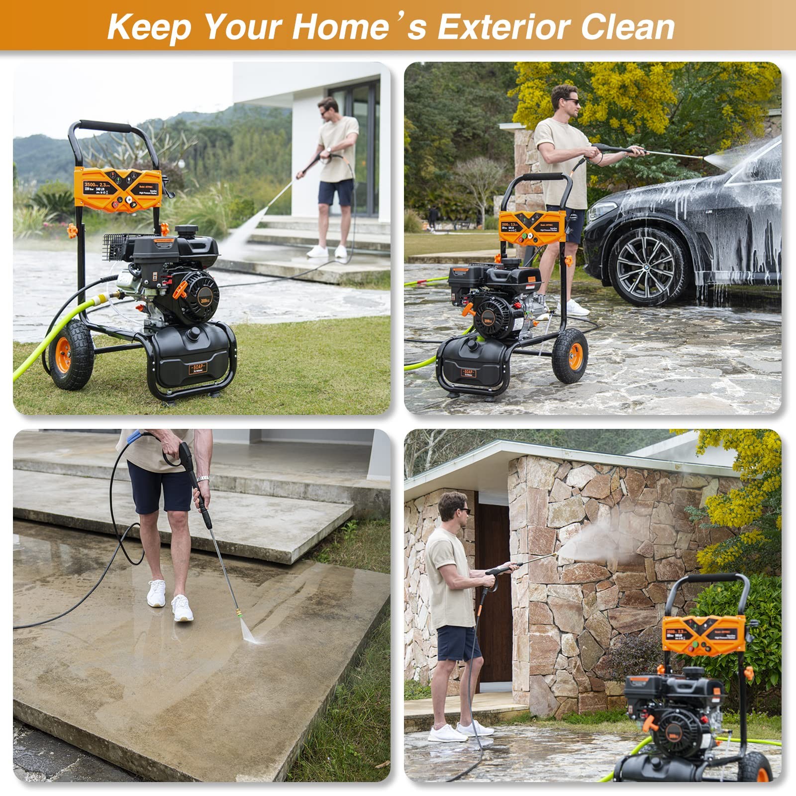 Efurden High Pressure Washer Gas Powered Washer 3500 PSI 2.3 GPM 209cc 4 Nozzles