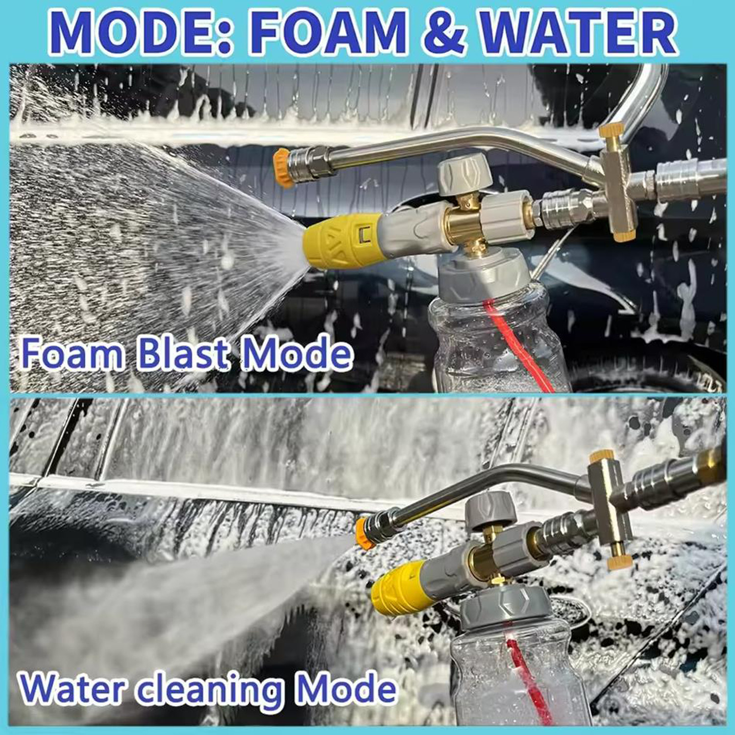 For Pressure Washer Gun Car Foam Cannon + Dual-Connector Double Tip Attachment