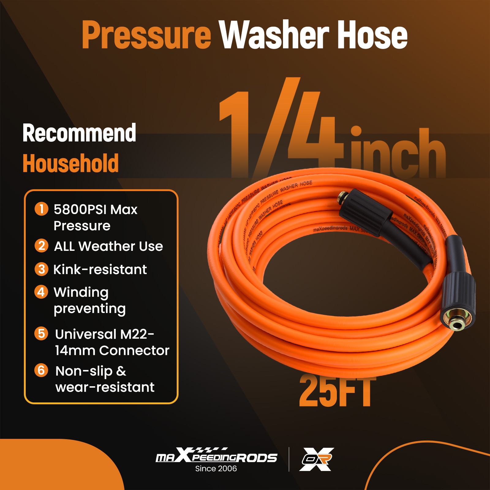 25FT Pressure Washer Hose 5800PSI 1/4″ Quick Connect Kink Resistant High Quality