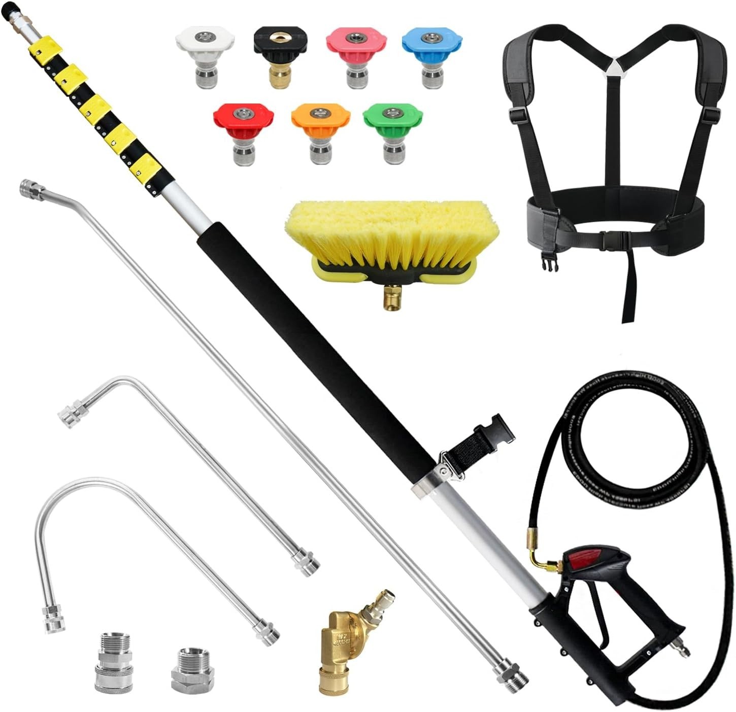 25 FT Telescoping Pressure Washer Wand with 7 Spray Nozzle Tips and Brush Head