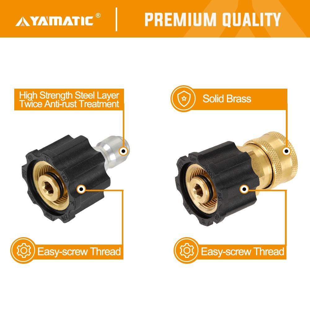 YAMATIC Pressure Washer Quick Connect Kit, M22 Female to 3/8″ Socket and Plug