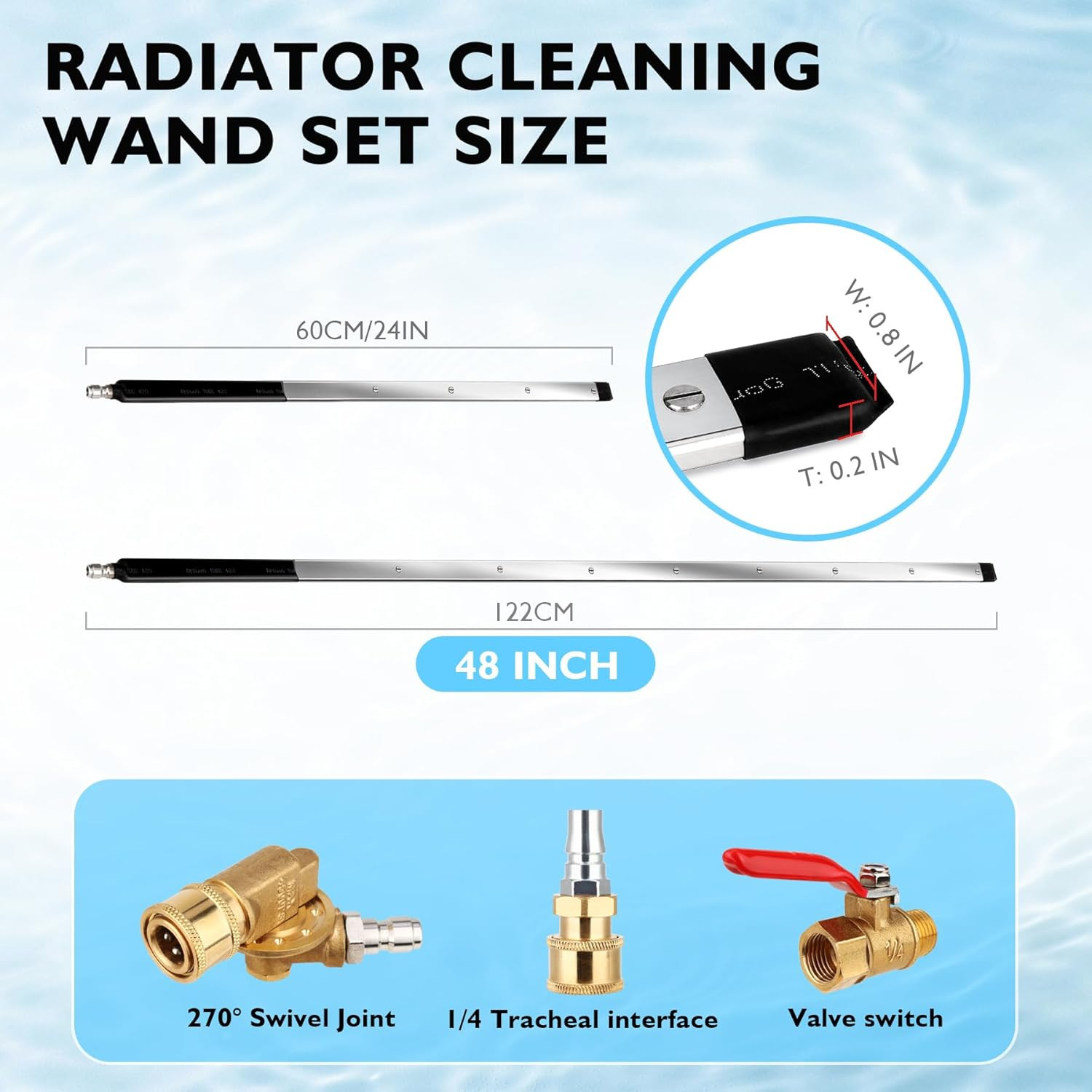 48″ and 24″ Radiator Cleaning Wand Set, 8 Nozzle Tips Pressure Washer Wand with