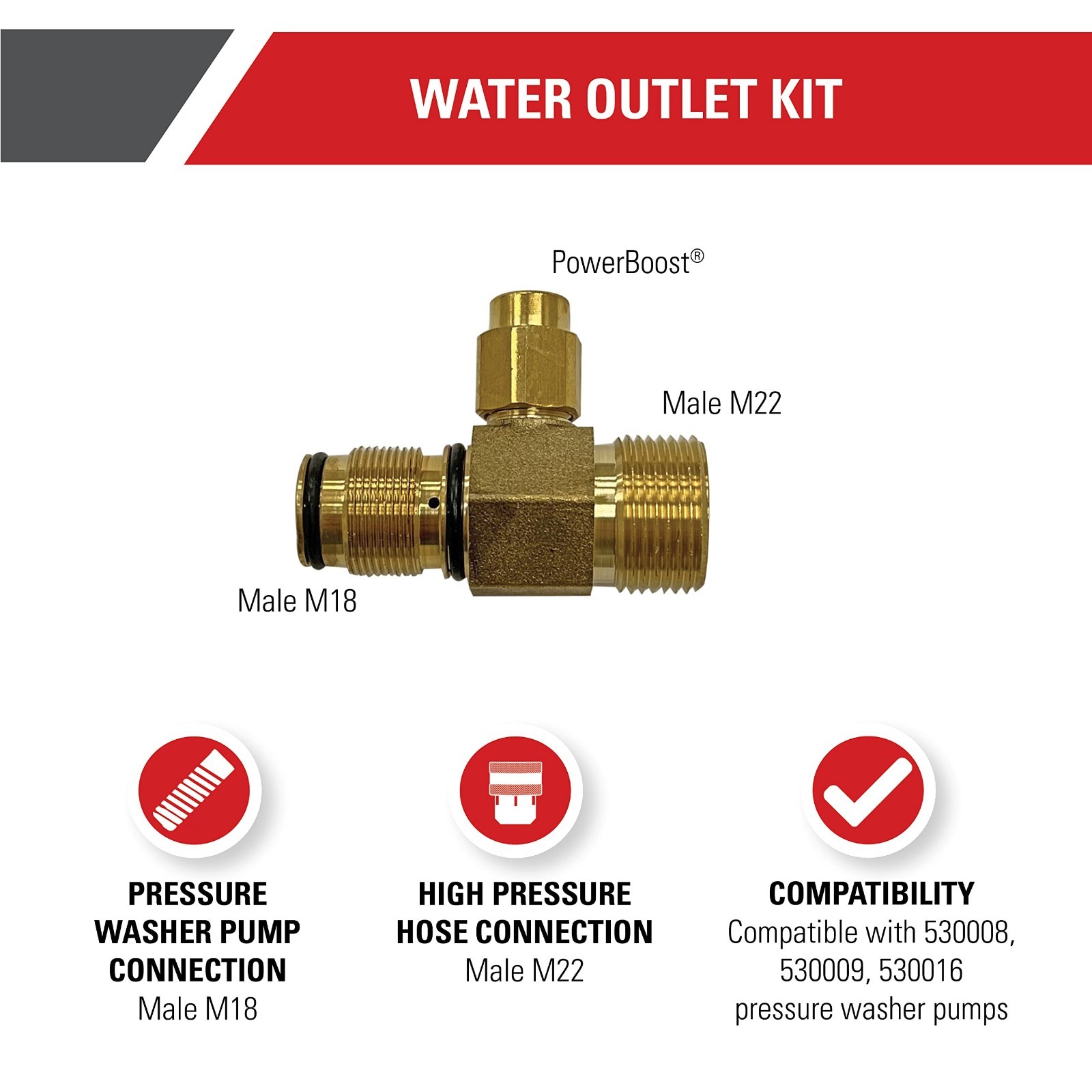 Replacement Water Outlet Kit for AAA Pressure Washer Pumps, M22 Connector, Gold