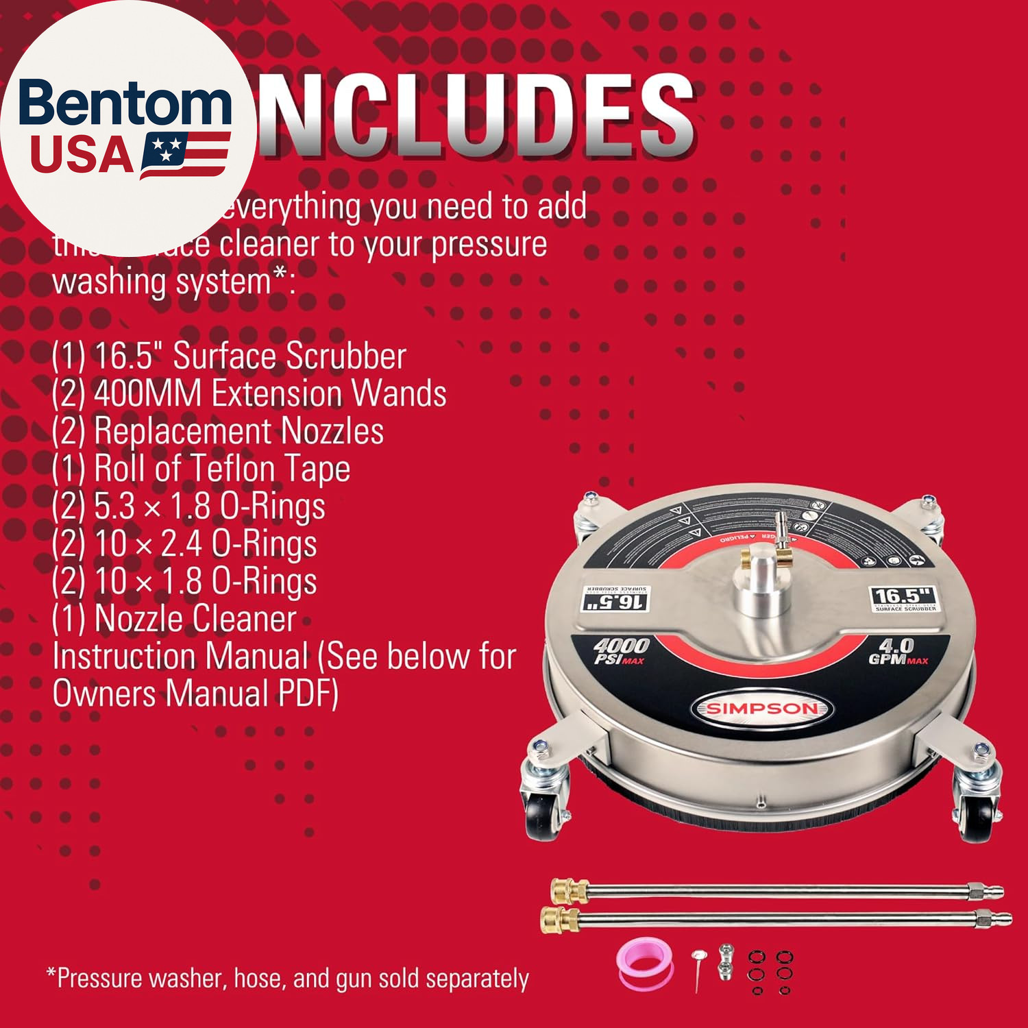 Cleaning Universal 16.5″ Pressure Washer Surface Cleaner, Stainless Steel, for G