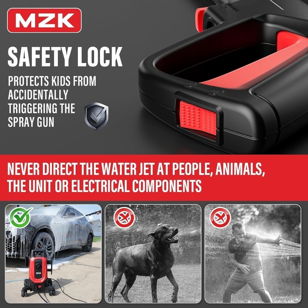 MZK Electric Pressure Washer – 3.0 GPM – 360° Wheels – 4 Nozzles + Foam Cannon