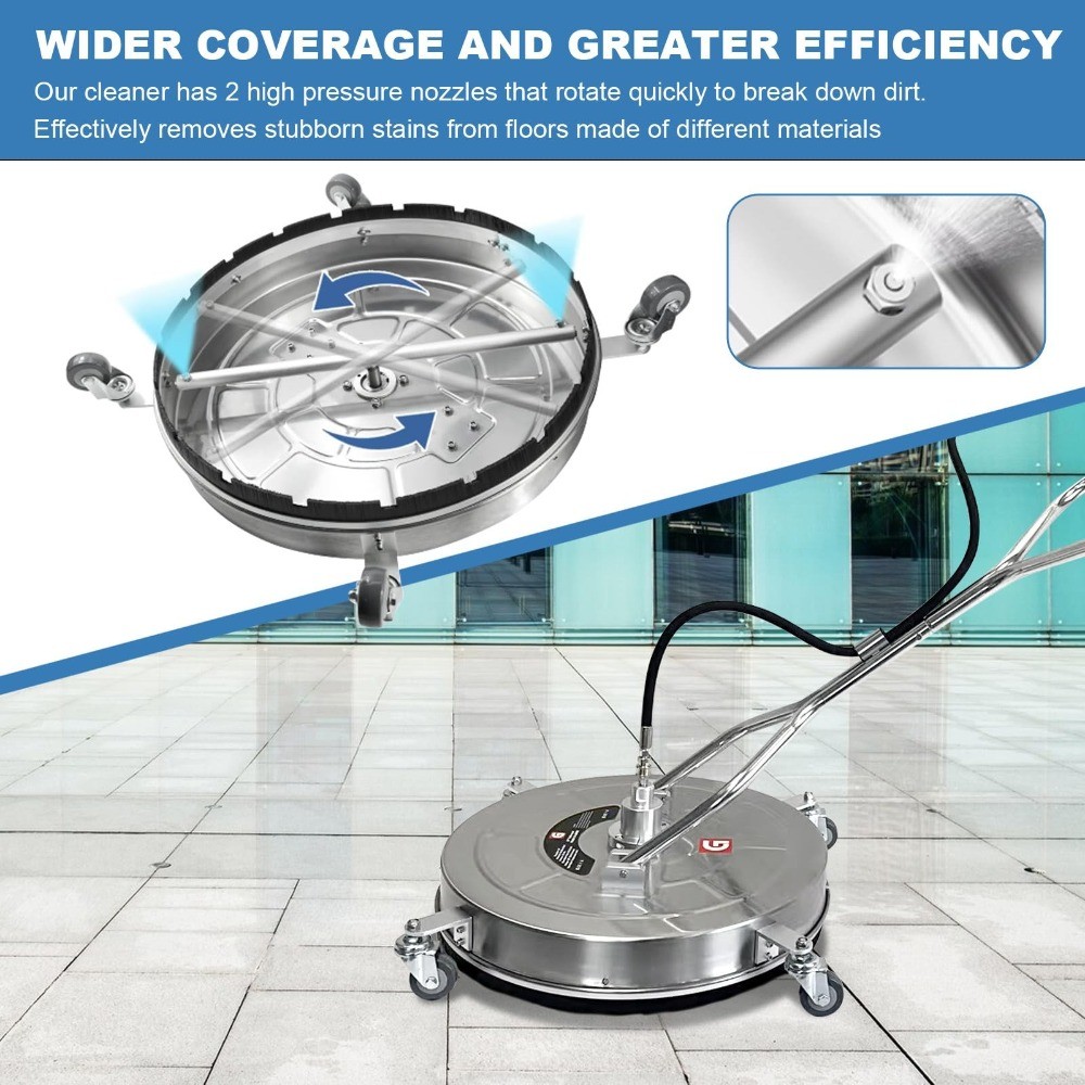 24″ Pressure Washer Surface Cleaner 4900PSI w/ Handles & Wheels Stainless Steel