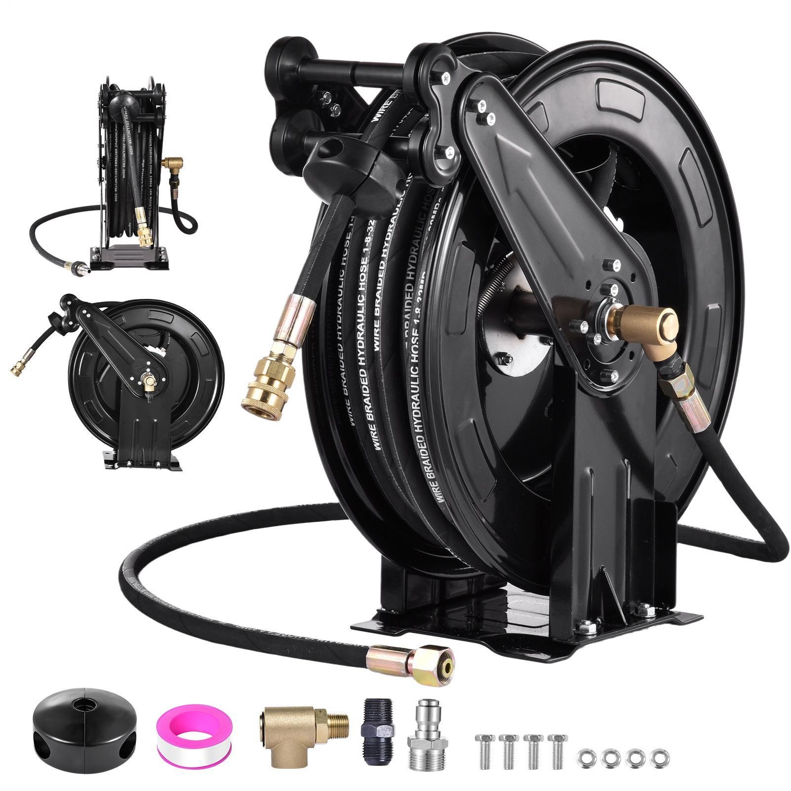Retractable High Pressure Washer Hose Reel 3/8″ x 50 ft, 4000PSI