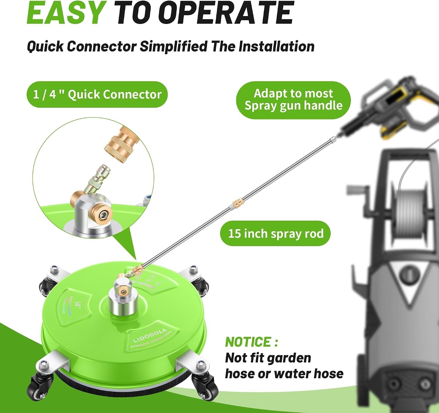 14″ Pressure Washer Surface Cleaner with Wheels – Green Stainless Steel Power